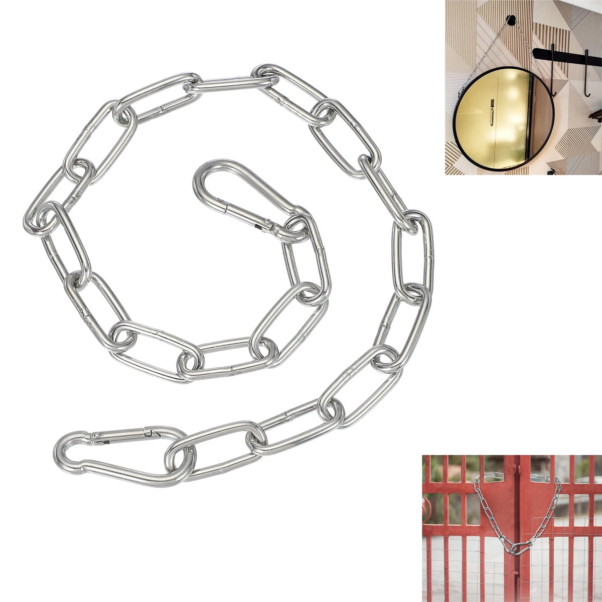 Gate Chain Lock,Tutuviw 20Inch Stainless Steel Metal Chain with 2 Carabiners,Link Chain Lock for Outdoor Fences,Hanging Chain Lock for Home Outdoor Camping Hanging Pet Chain Prevention Theft - Image 1