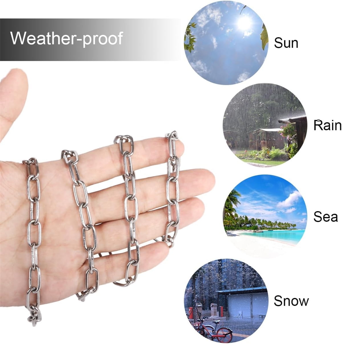 Gate Chain Lock,Tutuviw 20Inch Stainless Steel Metal Chain with 2 Carabiners,Link Chain Lock for Outdoor Fences,Hanging Chain Lock for Home Outdoor Camping Hanging Pet Chain Prevention Theft - Image 3