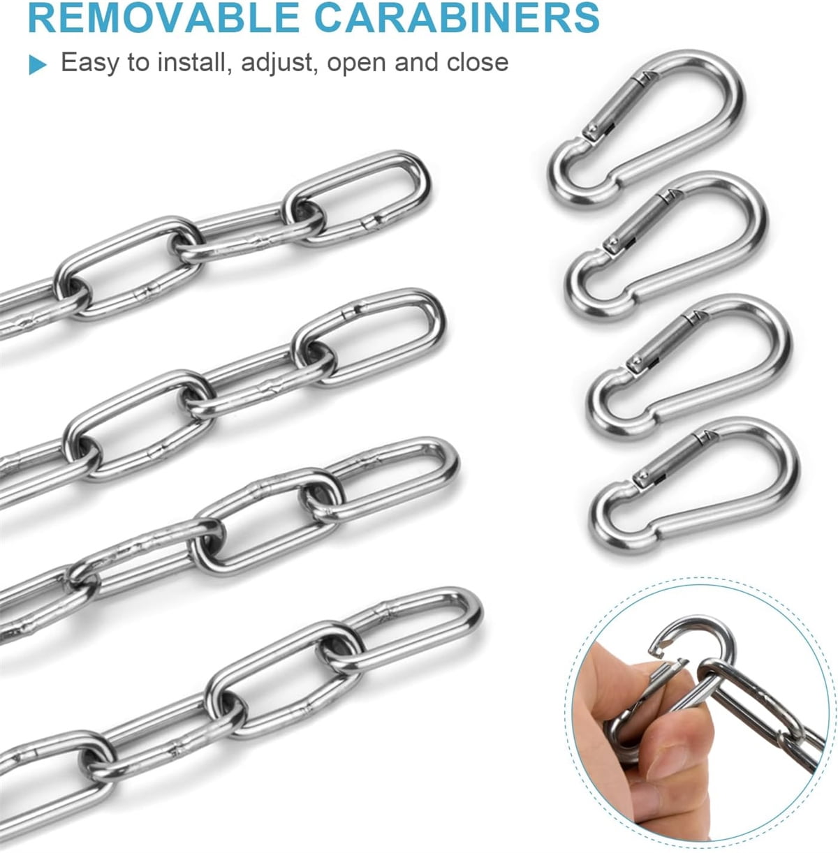 Gate Chain Lock,Tutuviw 20Inch Stainless Steel Metal Chain with 2 Carabiners,Link Chain Lock for Outdoor Fences,Hanging Chain Lock for Home Outdoor Camping Hanging Pet Chain Prevention Theft - Image 7