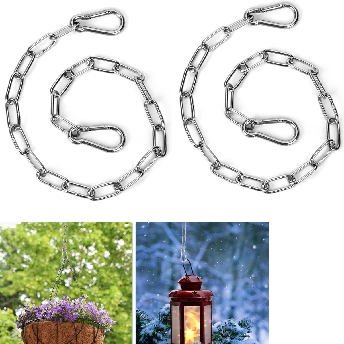 Tutuviw Stainless Steel Link Chain,2PCs Stainless Steel Link Heavy Duty Coil Chain with 4 Carabiner, Hanging Safety Chains for Swing Plants Anti-Theft Pet Dog Anchor Fence Towing Chain Link - Image 1
