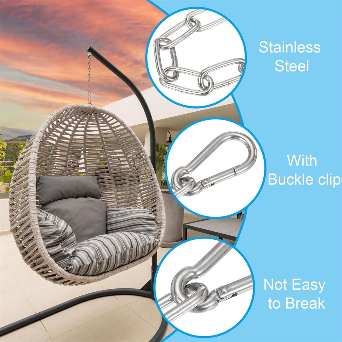 Tutuviw Stainless Steel Link Chain,2PCs Stainless Steel Link Heavy Duty Coil Chain with 4 Carabiner, Hanging Safety Chains for Swing Plants Anti-Theft Pet Dog Anchor Fence Towing Chain Link - Image 3