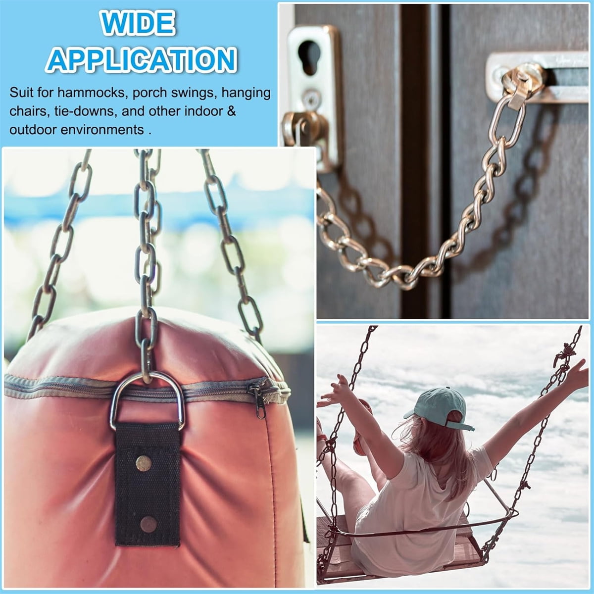 Tutuviw Stainless Steel Link Chain,2PCs Stainless Steel Link Heavy Duty Coil Chain with 4 Carabiner, Hanging Safety Chains for Swing Plants Anti-Theft Pet Dog Anchor Fence Towing Chain Link - Image 6