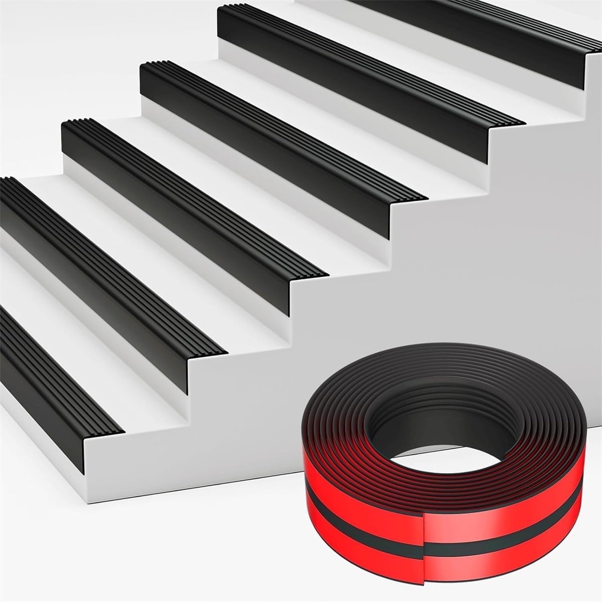 Vinyl Rubber Stair Nosing,Tutuviw Stair Edge Trim,Corner Guard,3 ft Self Adhesive Nose Molding Non-Slip Rubber Edge Protector Steps Trim Rubber Strips for Indoor & Outdoor Staircase Step Uses (Black) Black - Image 1