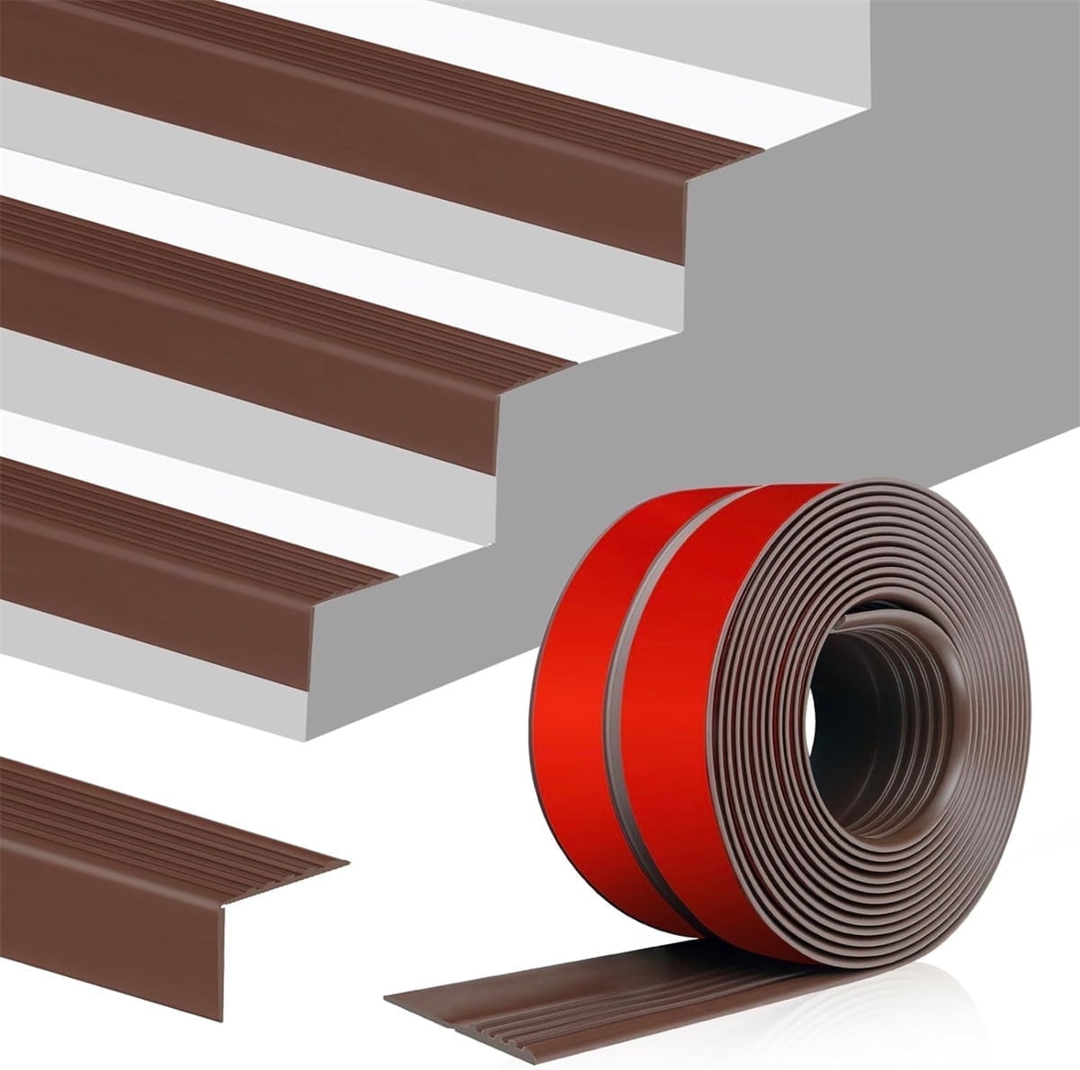 Vinyl Rubber Stair Nosing,Tutuviw Stair Edge Trim,Corner Guard,3 ft Self Adhesive Nose Molding Non-Slip Rubber Edge Protector Steps Trim Rubber Strips for Indoor & Outdoor Staircase Step Uses (Black) Brown - Image 4