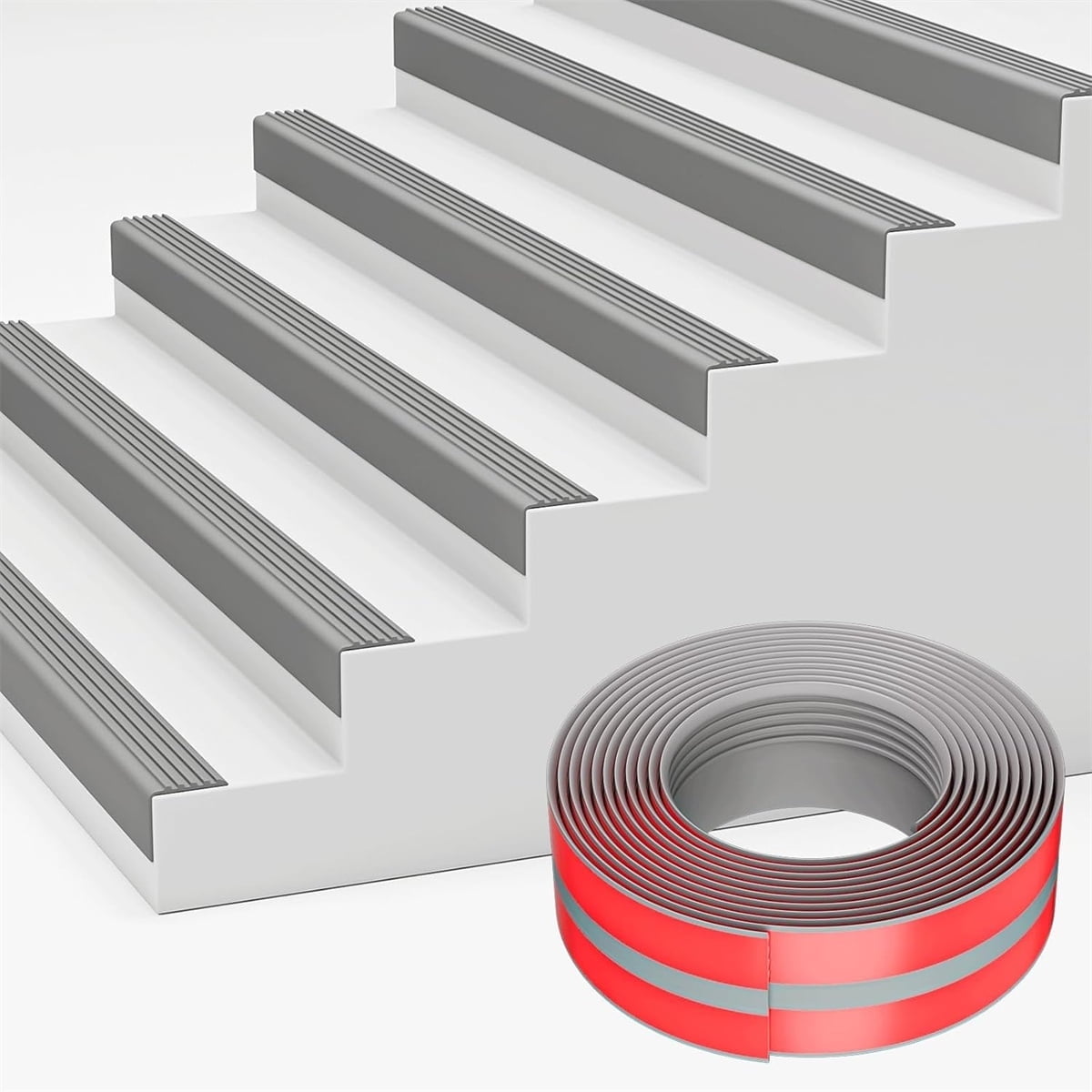 Vinyl Rubber Stair Nosing,Tutuviw Stair Edge Trim,Corner Guard,3 ft Self Adhesive Nose Molding Non-Slip Rubber Edge Protector Steps Trim Rubber Strips for Indoor & Outdoor Staircase Step Uses (Black) Gray - Image 1
