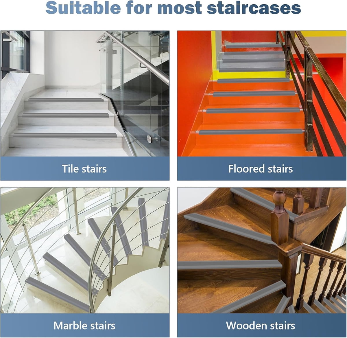 Vinyl Rubber Stair Nosing,Tutuviw Stair Edge Trim,Corner Guard,3 ft Self Adhesive Nose Molding Non-Slip Rubber Edge Protector Steps Trim Rubber Strips for Indoor & Outdoor Staircase Step Uses (Black) Gray - Image 5