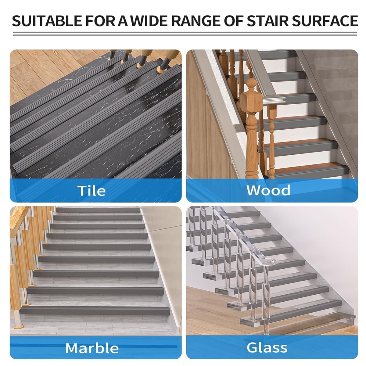 Vinyl Rubber Stair Nosing,Tutuviw Stair Edge Trim,Corner Guard,3 ft Self Adhesive Nose Molding Non-Slip Rubber Edge Protector Steps Trim Rubber Strips for Indoor & Outdoor Staircase Step Uses (Black) Gray - Image 8