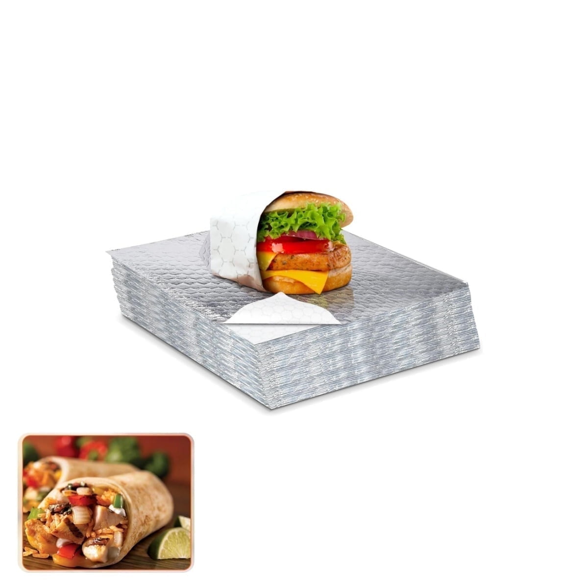 50Pack Aluminum Foil Sheets,QZS Portable Food Wrapping Sheets for Burritos,12