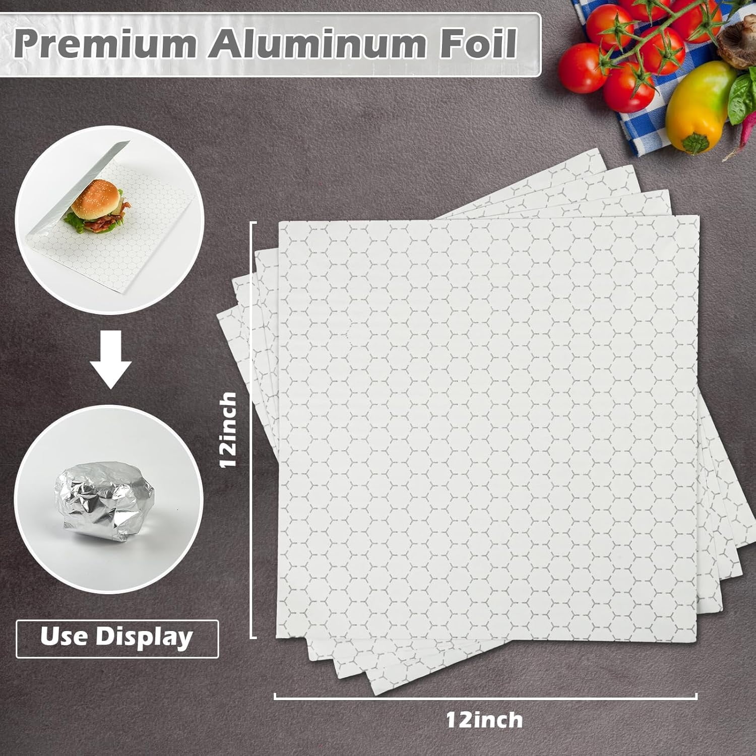 50Pack Aluminum Foil Sheets,QZS Portable Food Wrapping Sheets for Burritos,12
