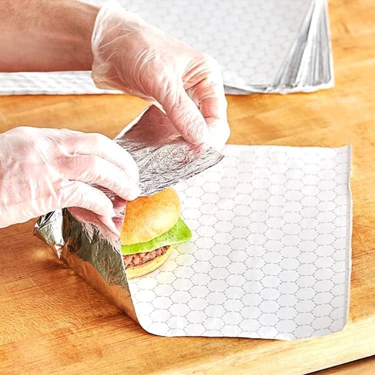 50Pack Aluminum Foil Sheets,QZS Portable Food Wrapping Sheets for Burritos,12