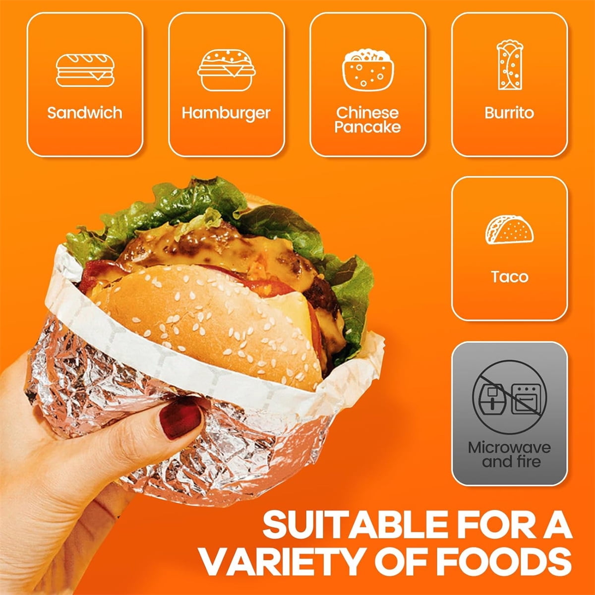 Tutuviw 50 Pcs Sandwich Wrap Paper Insulation Paper Aluminum Foil Sheets for Burgers Wrapping Pre-Cut Foil Paper Heavy Duty BBQ Burrito Wrapping Paper Foil Sheets & Tin Paper (12x12in) - Image 4