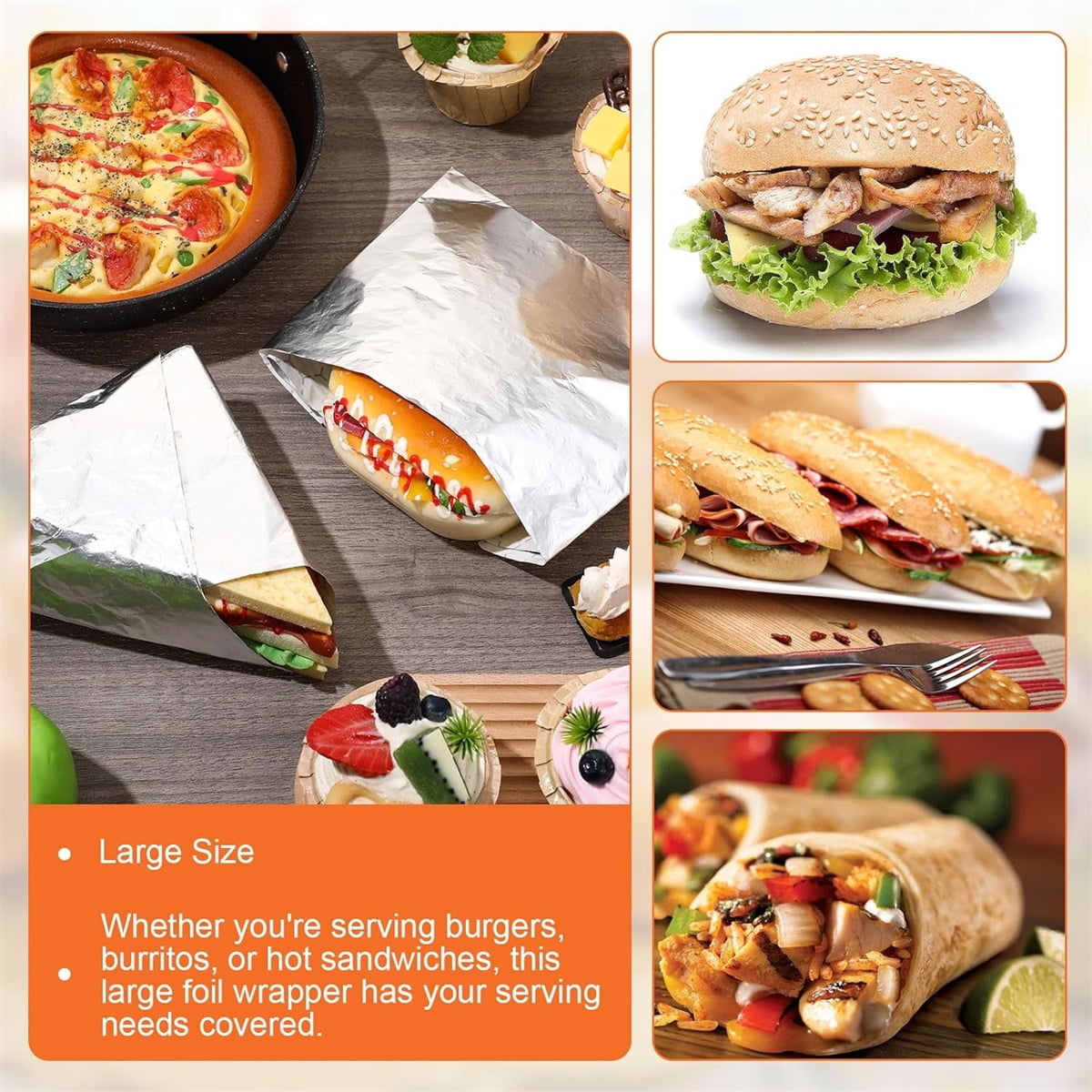Tutuviw 50 Pcs Sandwich Wrap Paper Insulation Paper Aluminum Foil Sheets for Burgers Wrapping Pre-Cut Foil Paper Heavy Duty BBQ Burrito Wrapping Paper Foil Sheets & Tin Paper (12x12in) - Image 5