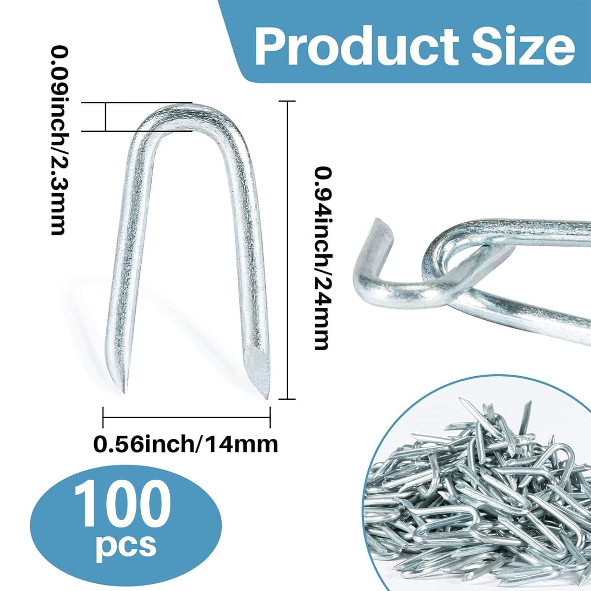 U Fence Staples,Tutuviw 100 Pcs 0.8 x 0.5in Galvanized U Shaped Nails,Steel Wire Fencing Staples,Heavy Duty Staples Fencing Staples,U Nails for Wood Fencing Barbwire Fence (Siver） - Image 2
