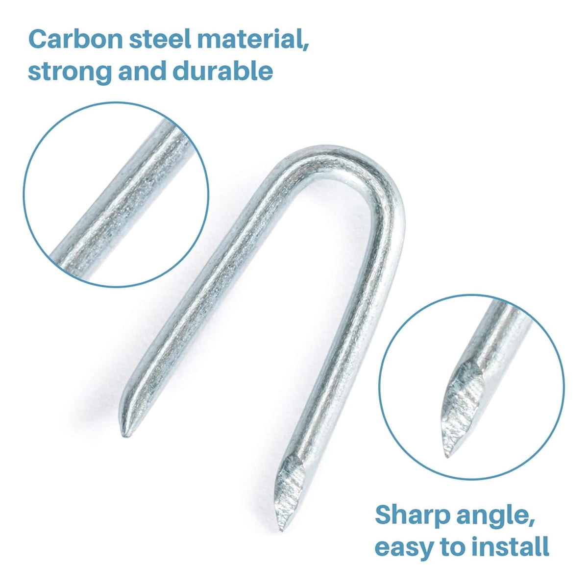 U Fence Staples,Tutuviw 100 Pcs 0.8 x 0.5in Galvanized U Shaped Nails,Steel Wire Fencing Staples,Heavy Duty Staples Fencing Staples,U Nails for Wood Fencing Barbwire Fence (Siver） - Image 3