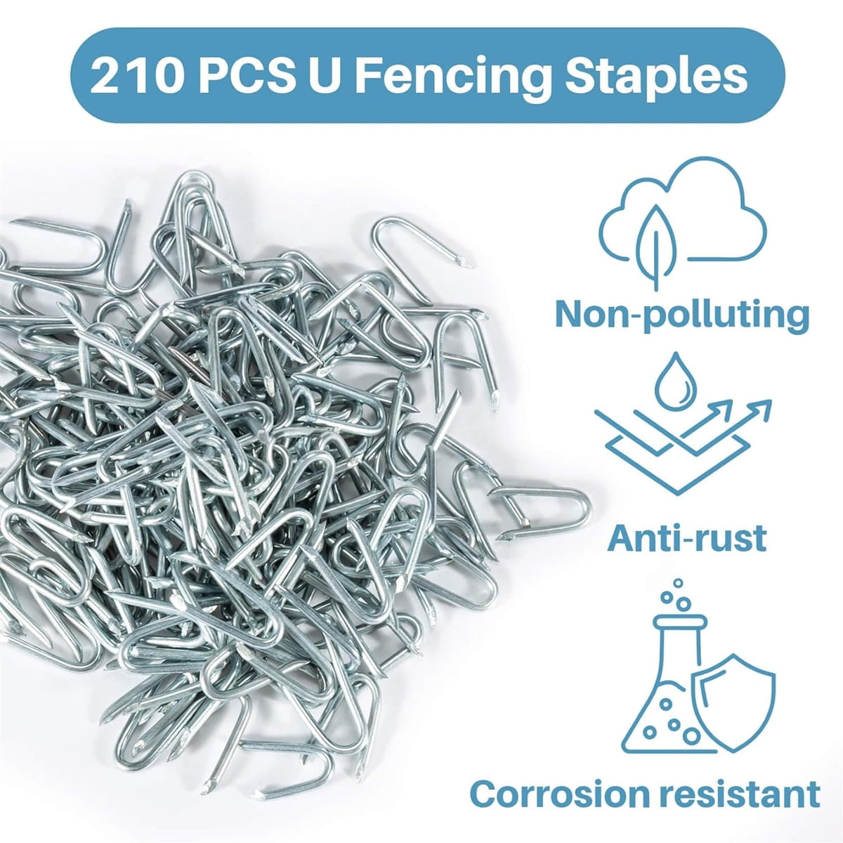 U Fence Staples,Tutuviw 100 Pcs 0.8 x 0.5in Galvanized U Shaped Nails,Steel Wire Fencing Staples,Heavy Duty Staples Fencing Staples,U Nails for Wood Fencing Barbwire Fence (Siver） - Image 4