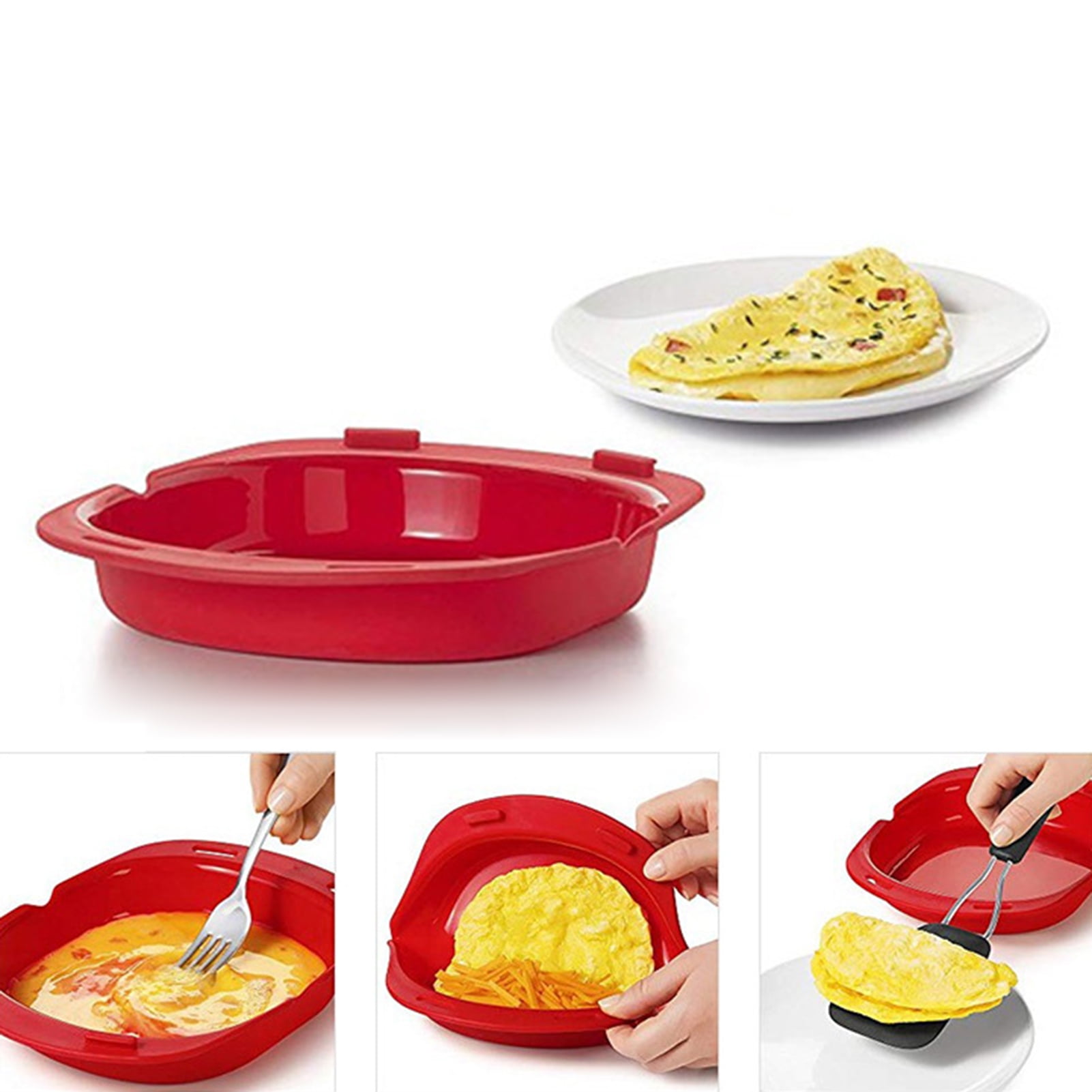 Travelwant Silicone Omelette Maker Microwave Oven Non Stick Omelette Maker Egg Roll Baking Plate Pan Omelette Maker Red - Image 1