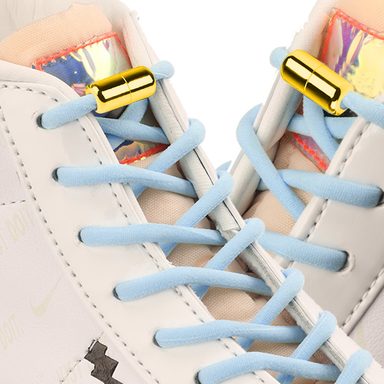 harmtty 1 Pair Sneaker Shoelaces Wear-resistant Elastic with Metal Buckles Lock Shoe Laces for Slip On Shoes Black - Image 6