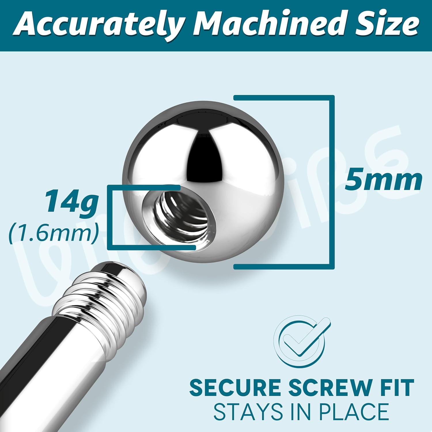 Piercing Balls 14g, 16g Externally Threaded - Use For Anti Eyebrow, Ear Lobe, Cartilage,, Helix, Labret Stud Lip Rings, Snake Bites, Septum Balls Piercing Jewelry Parts - Screw-on Barbell Bar, Post - Image 2