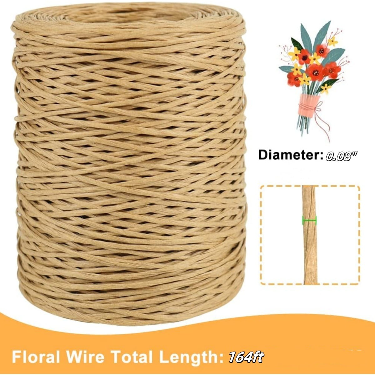 1Roll Floral Vine Bind Wire,164FT Portable Bind Wire Twine for Wreath,QZS Brown Floral Wrapping Supplies for Art Craft Projects Beige - Image 3