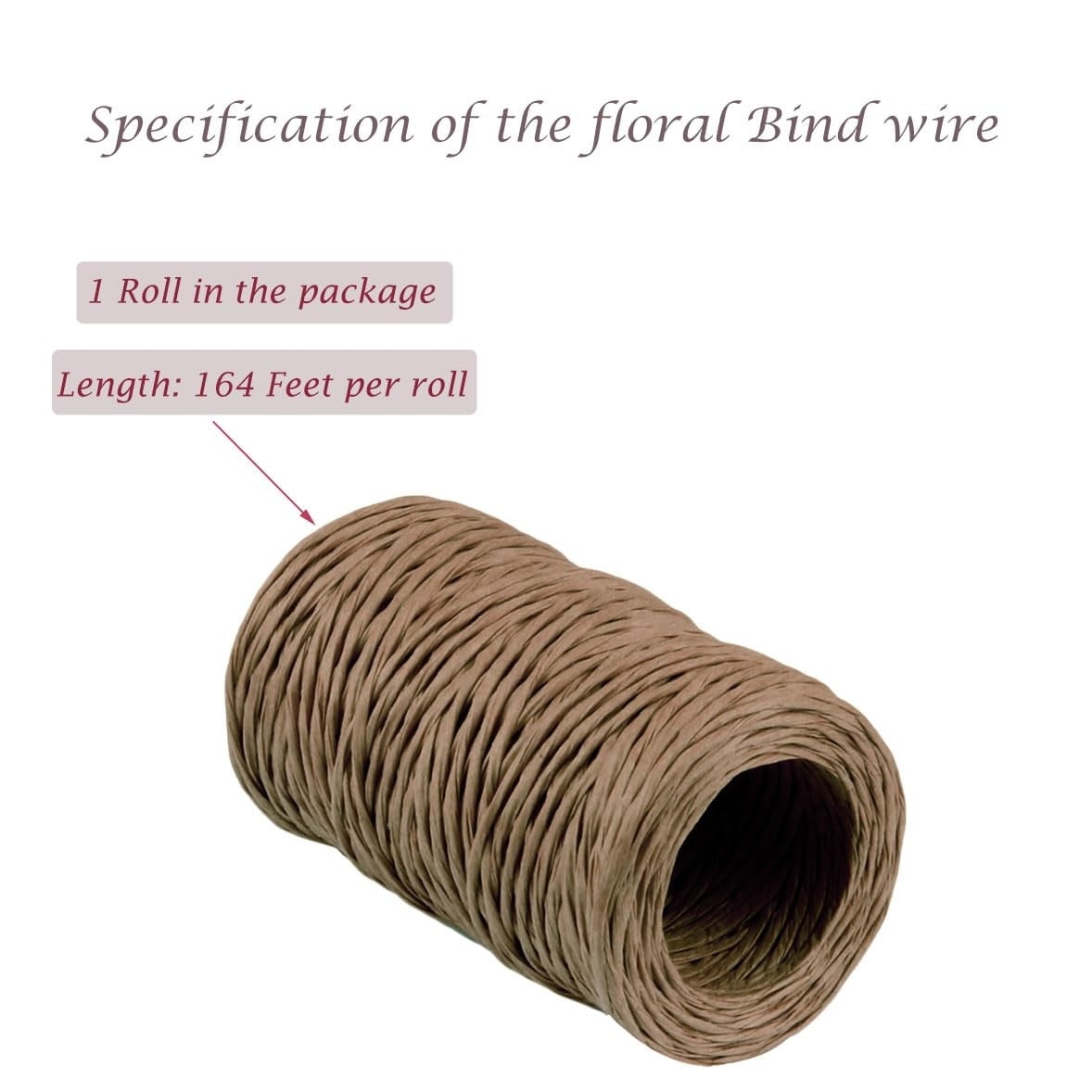 1Roll Floral Vine Bind Wire,164FT Portable Bind Wire Twine for Wreath,QZS Brown Floral Wrapping Supplies for Art Craft Projects Brown - Image 2