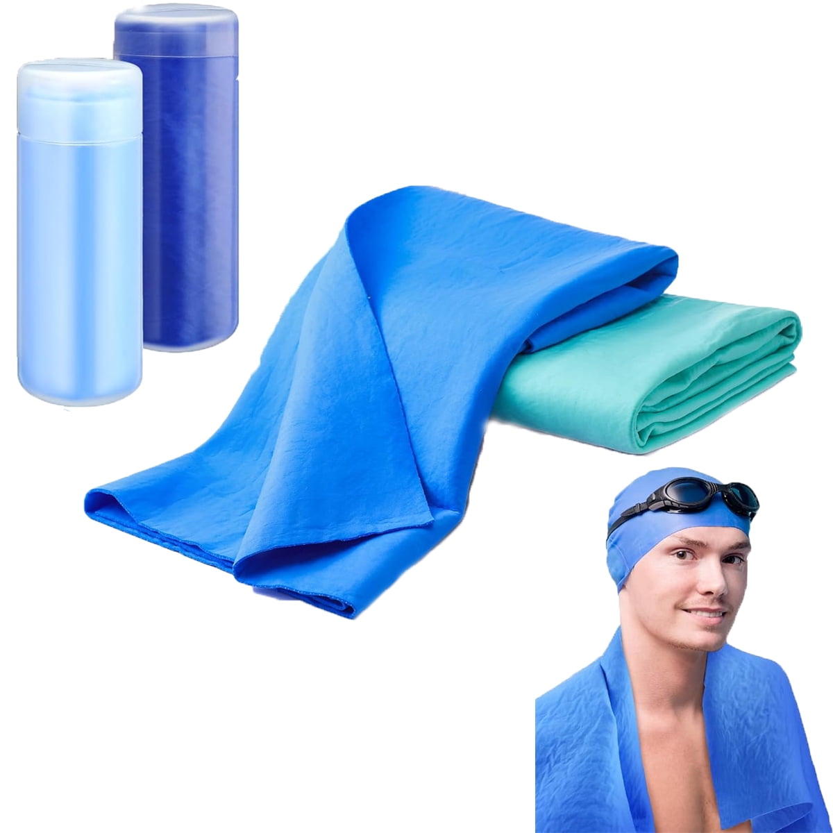 Tutuviw Chamois Towel Quick Dry for Swimmers,2Pcs Microfiber Shammy Towel,Lightweight Chamois Towel for Diving Triathlons,Other Water Sports Beach Shower Pool Gym Camping (13 x 17in, Blue,Green) - Image 1