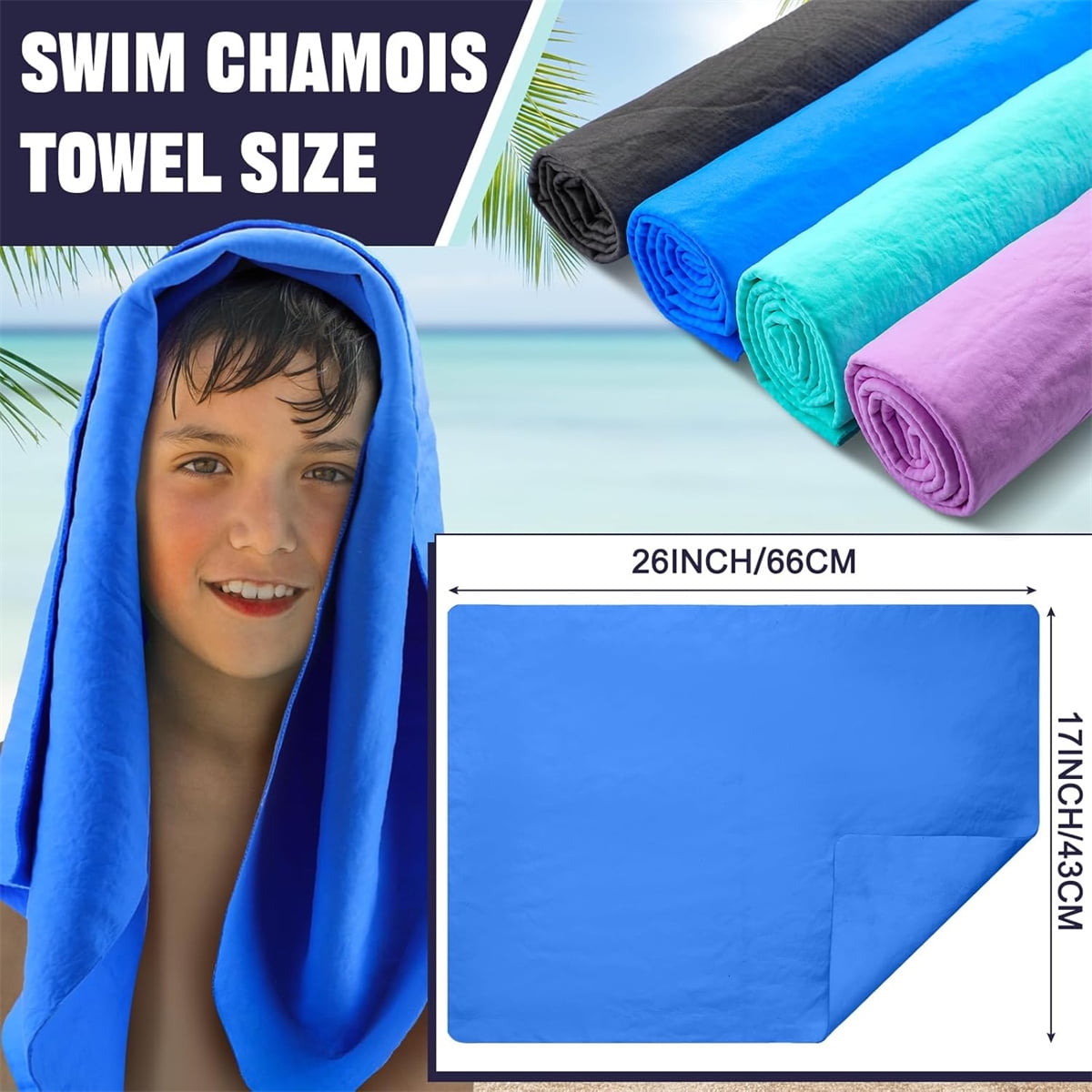 Tutuviw Chamois Towel Quick Dry for Swimmers,2Pcs Microfiber Shammy Towel,Lightweight Chamois Towel for Diving Triathlons,Other Water Sports Beach Shower Pool Gym Camping (13 x 17in, Blue,Green) - Image 2