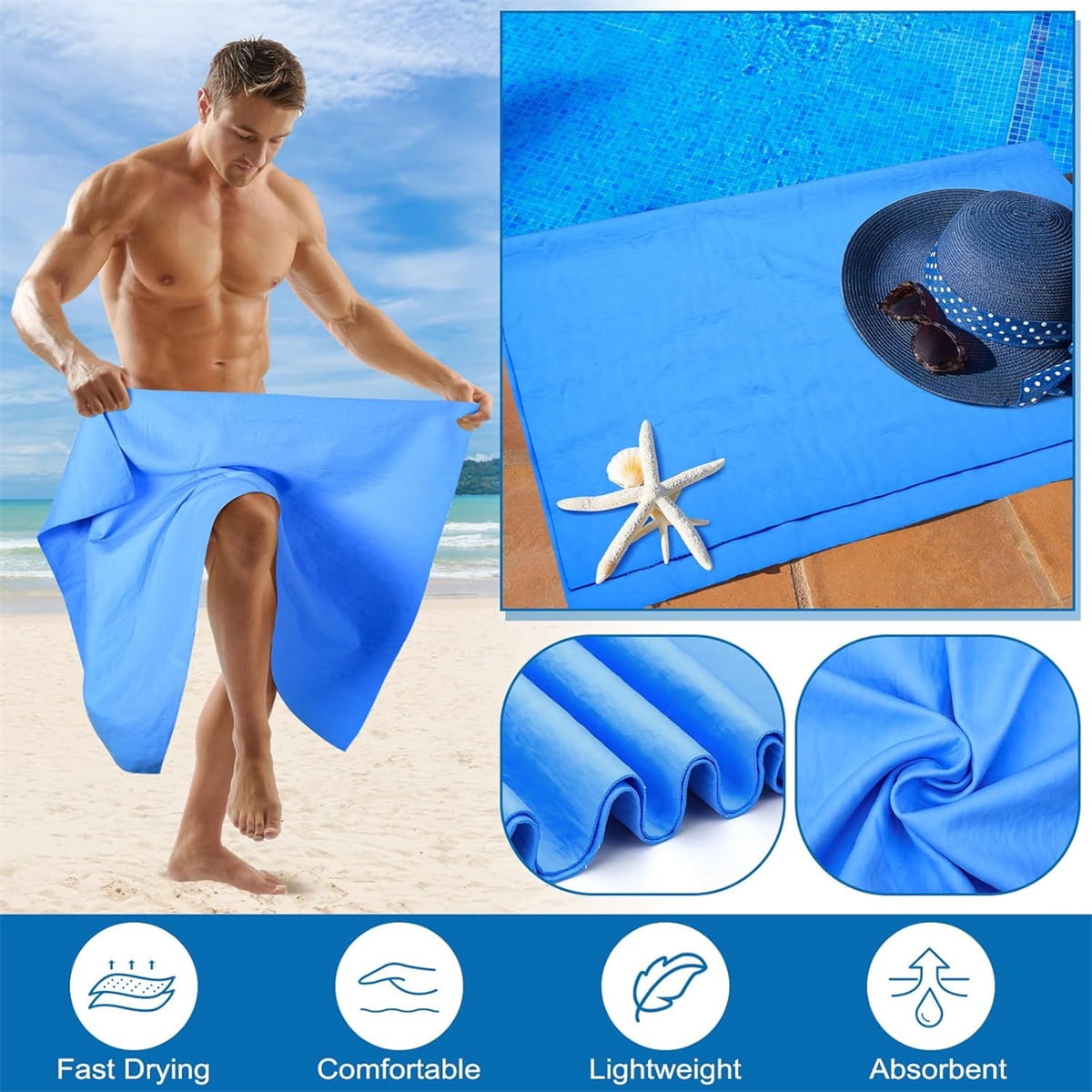 Tutuviw Chamois Towel Quick Dry for Swimmers,2Pcs Microfiber Shammy Towel,Lightweight Chamois Towel for Diving Triathlons,Other Water Sports Beach Shower Pool Gym Camping (13 x 17in, Blue,Green) - Image 3