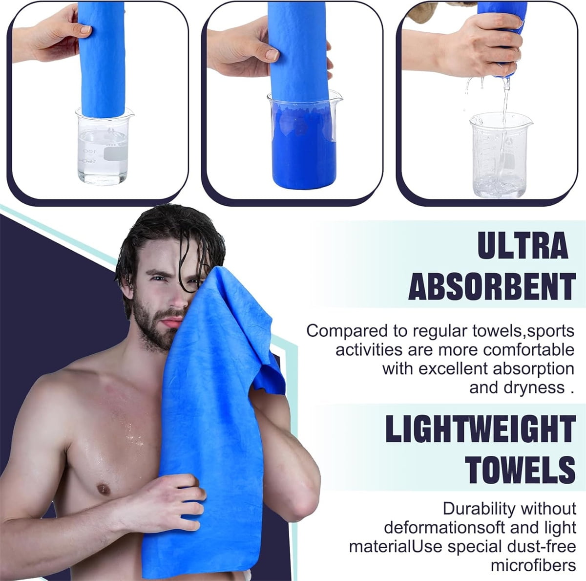 Tutuviw Chamois Towel Quick Dry for Swimmers,2Pcs Microfiber Shammy Towel,Lightweight Chamois Towel for Diving Triathlons,Other Water Sports Beach Shower Pool Gym Camping (13 x 17in, Blue,Green) - Image 5