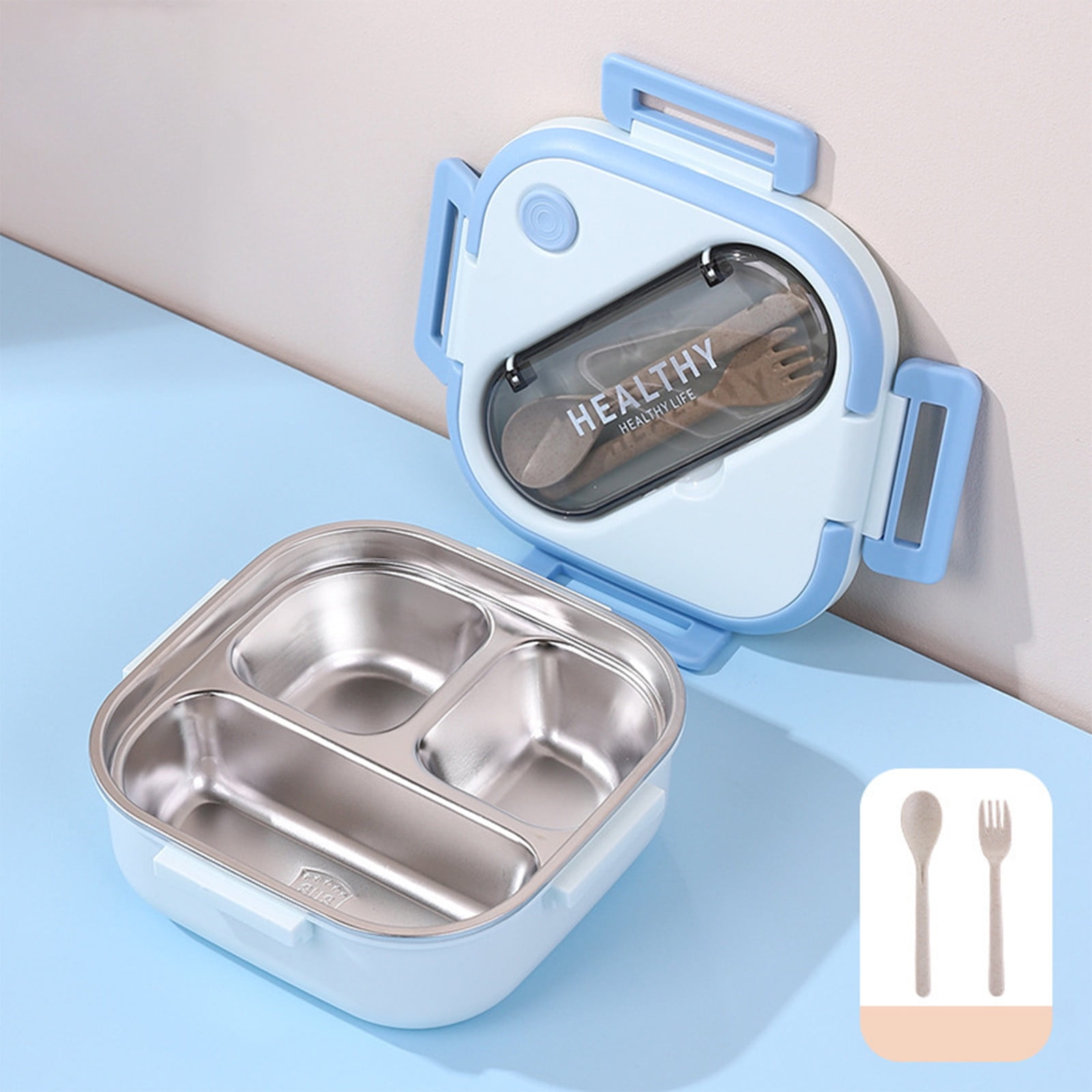 Aespoir Lunch Box, Toddler Lunch Box, Leak-Proof, Four-Sided Clasp for School,Camping,Travel, 7.5x7.5x3 In Light Blue - Image 2