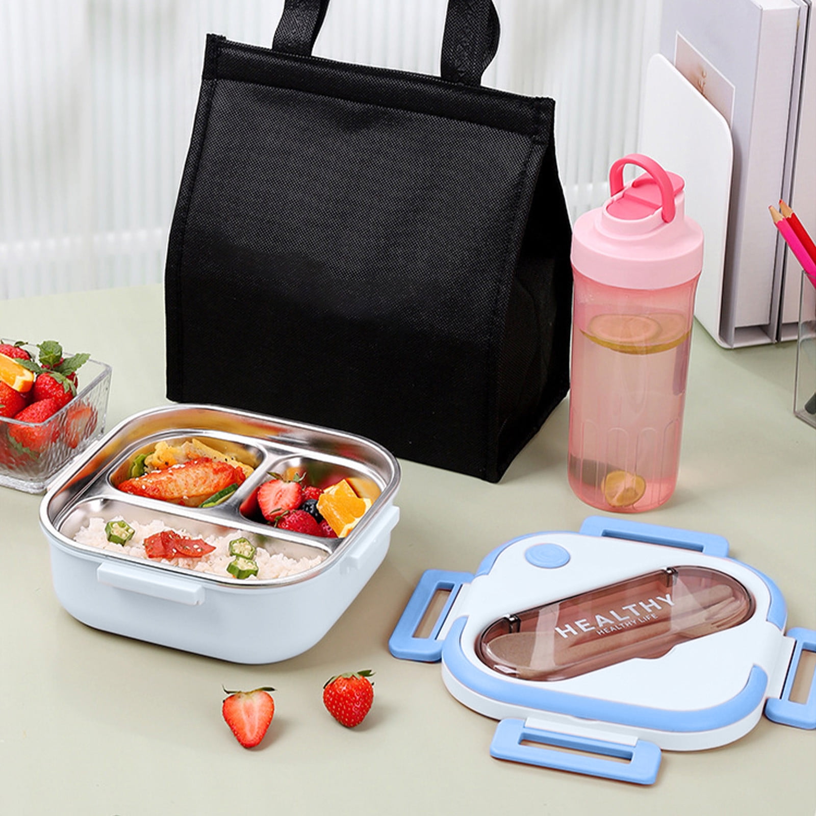 Aespoir Lunch Box, Toddler Lunch Box, Leak-Proof, Four-Sided Clasp for School,Camping,Travel, 7.5x7.5x3 In Light Blue - Image 5