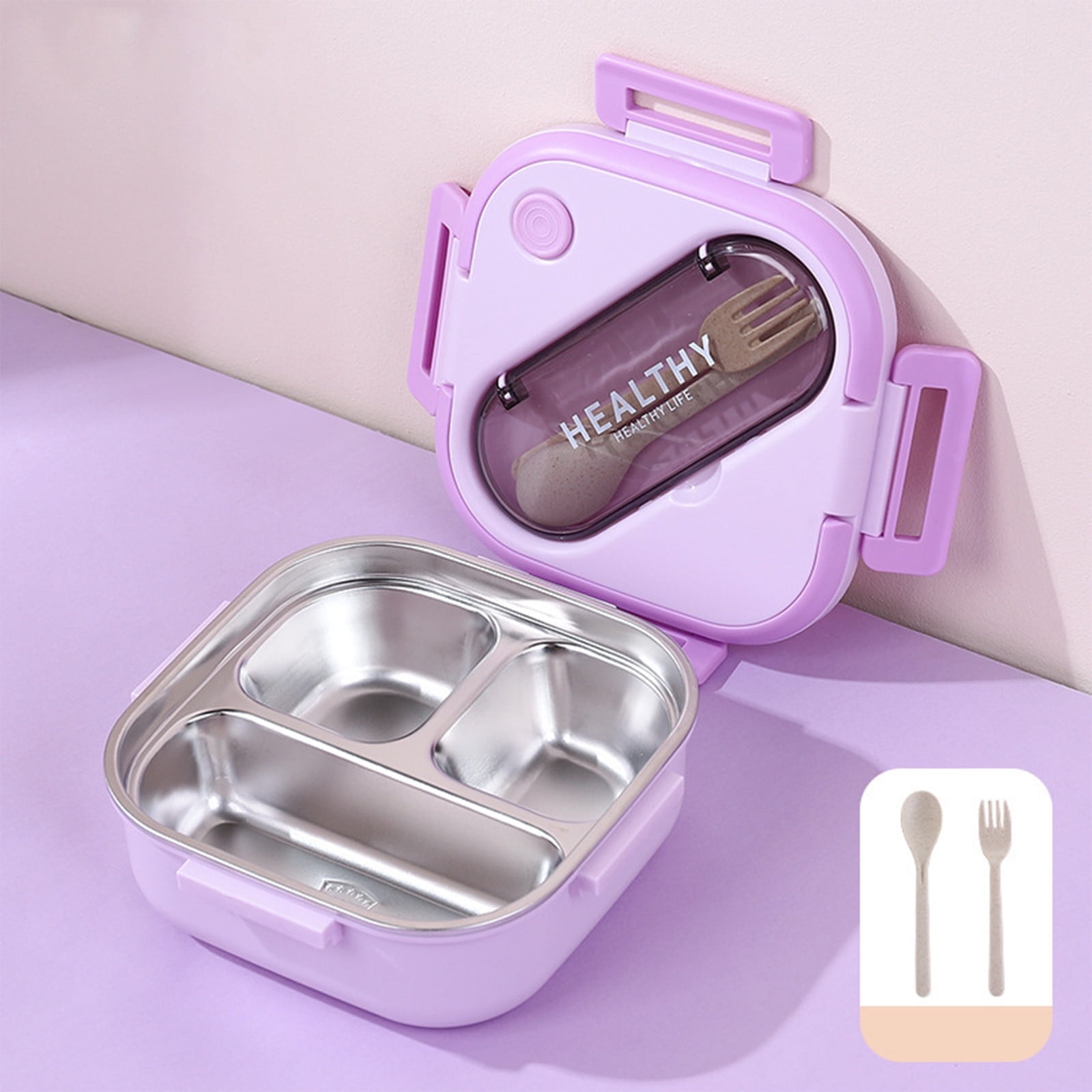 Aespoir Lunch Box, Toddler Lunch Box, Leak-Proof, Four-Sided Clasp for School,Camping,Travel, 7.5x7.5x3 In Purple - Image 2