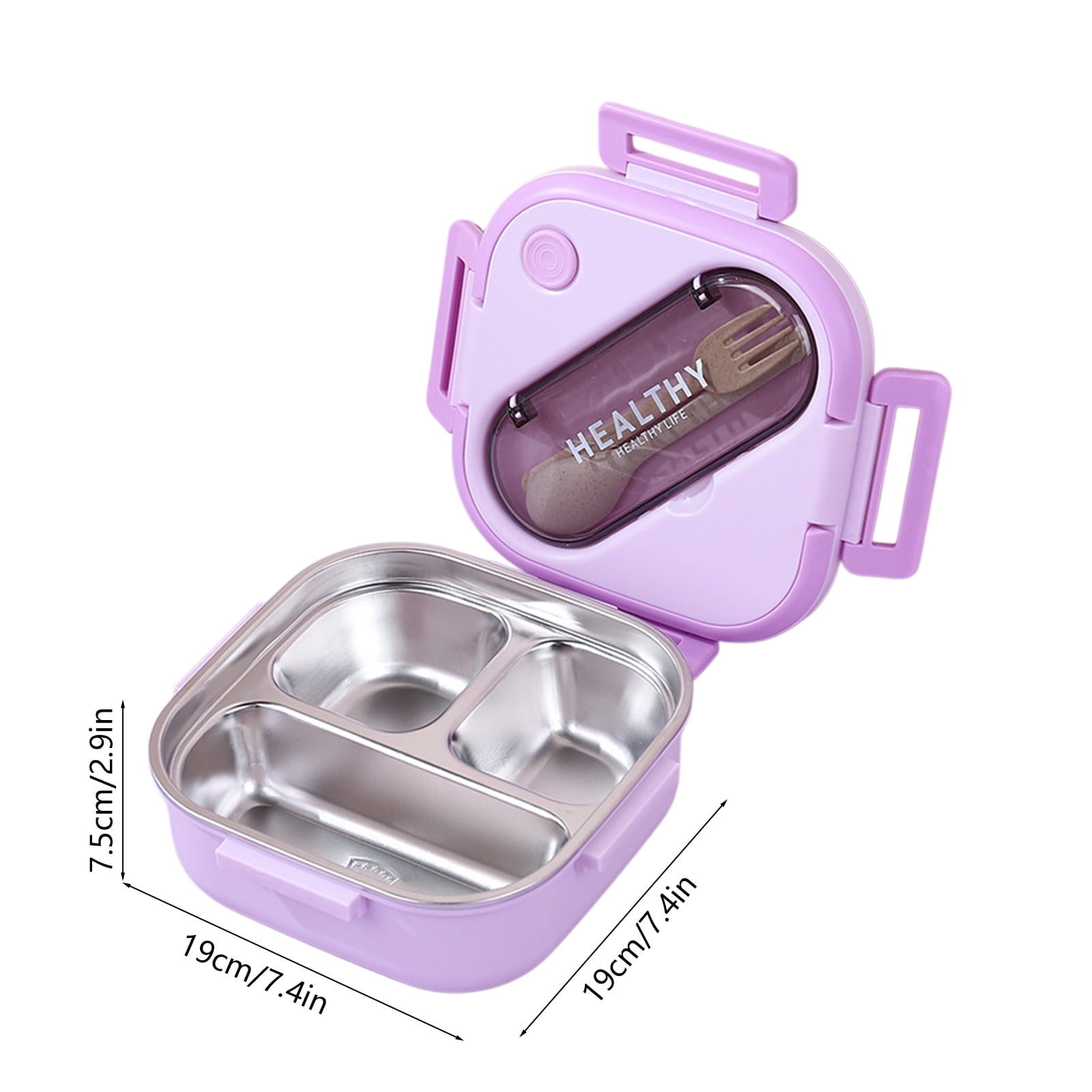 Aespoir Lunch Box, Toddler Lunch Box, Leak-Proof, Four-Sided Clasp for School,Camping,Travel, 7.5x7.5x3 In Purple - Image 3