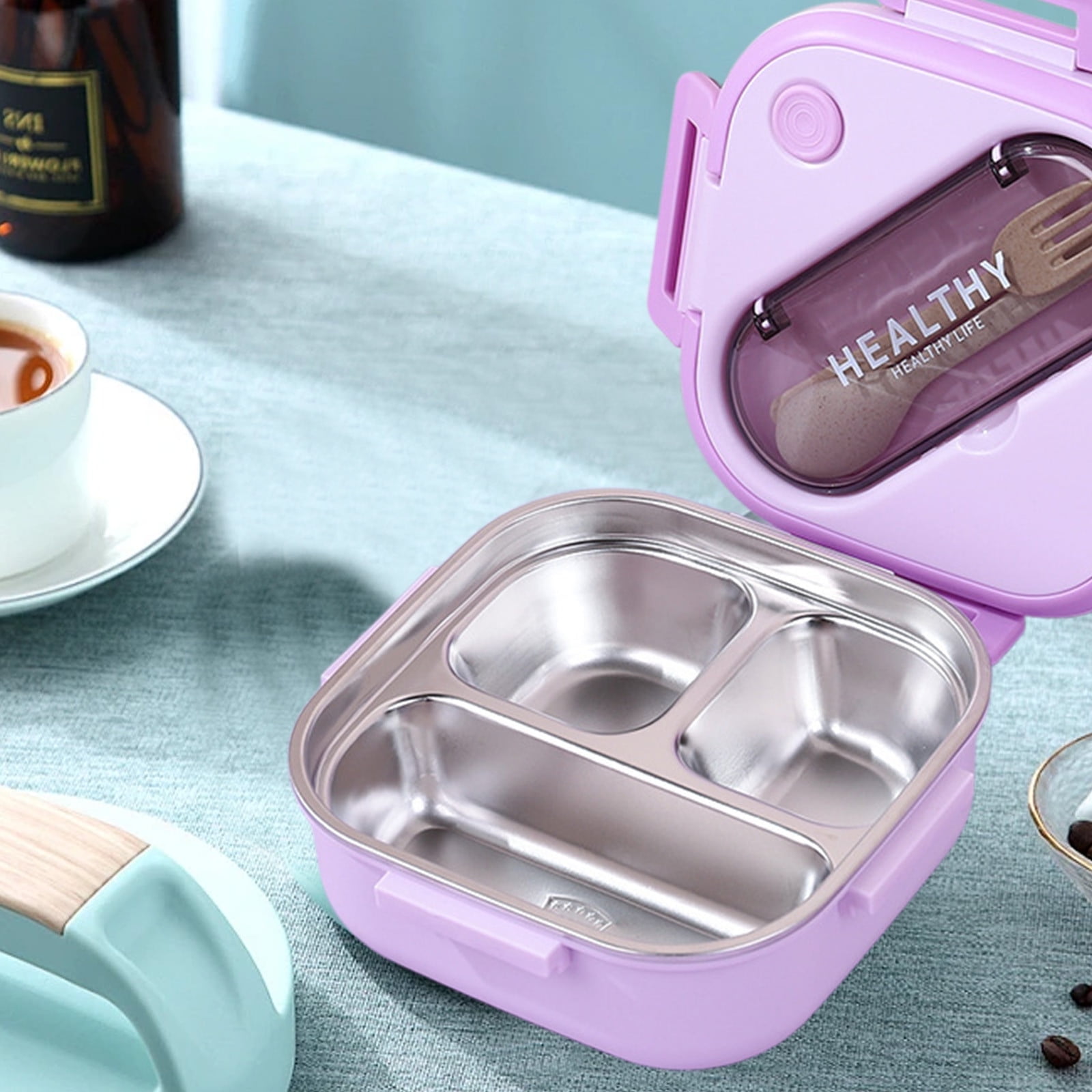 Aespoir Lunch Box, Toddler Lunch Box, Leak-Proof, Four-Sided Clasp for School,Camping,Travel, 7.5x7.5x3 In Purple - Image 4