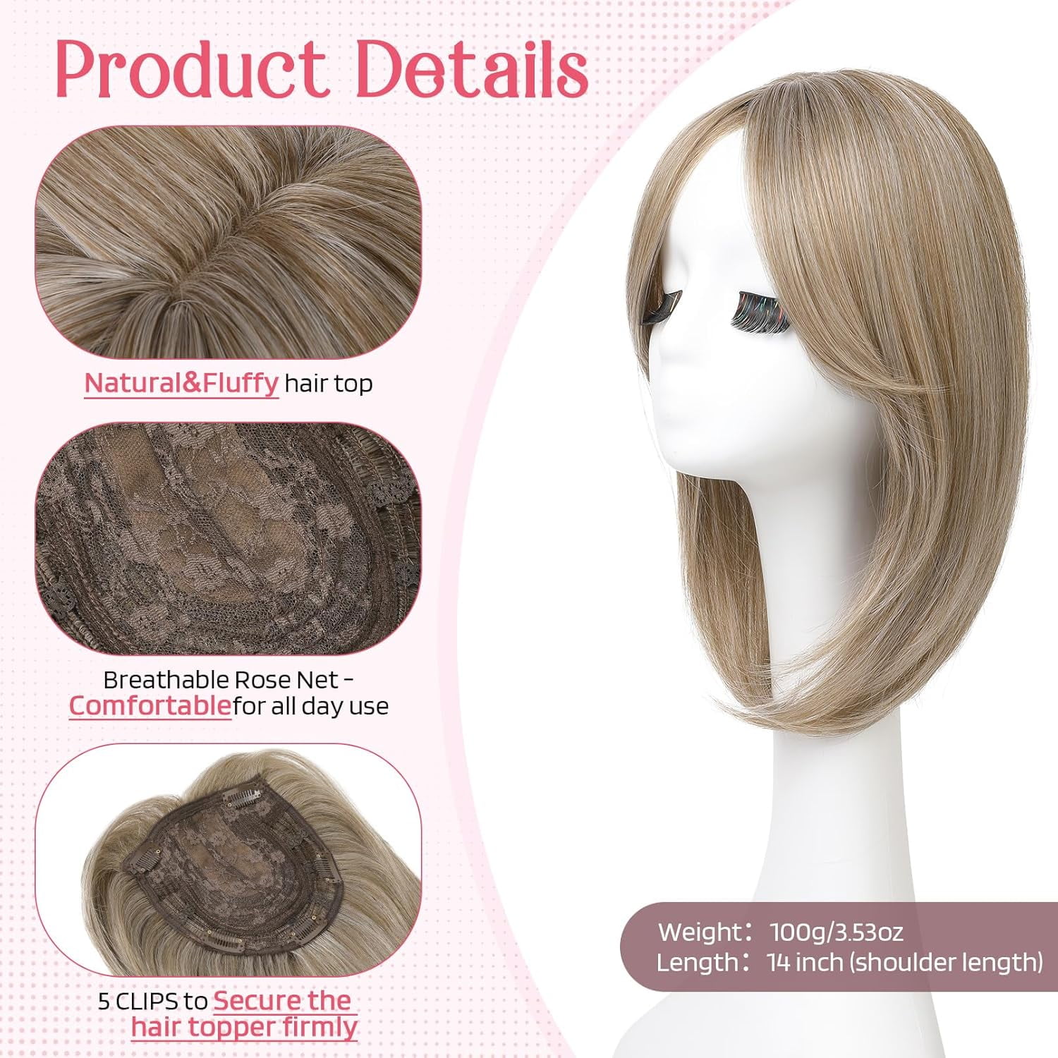 Long Layered Hair Topper with Bangs for Women with Thinning Hair, 14 Inch Slightly Curled Ends Synthetic Fiber Wiglets - Gray with Warm Brown Mixed Gray with Warm Brown Mixed 14 - Image 3