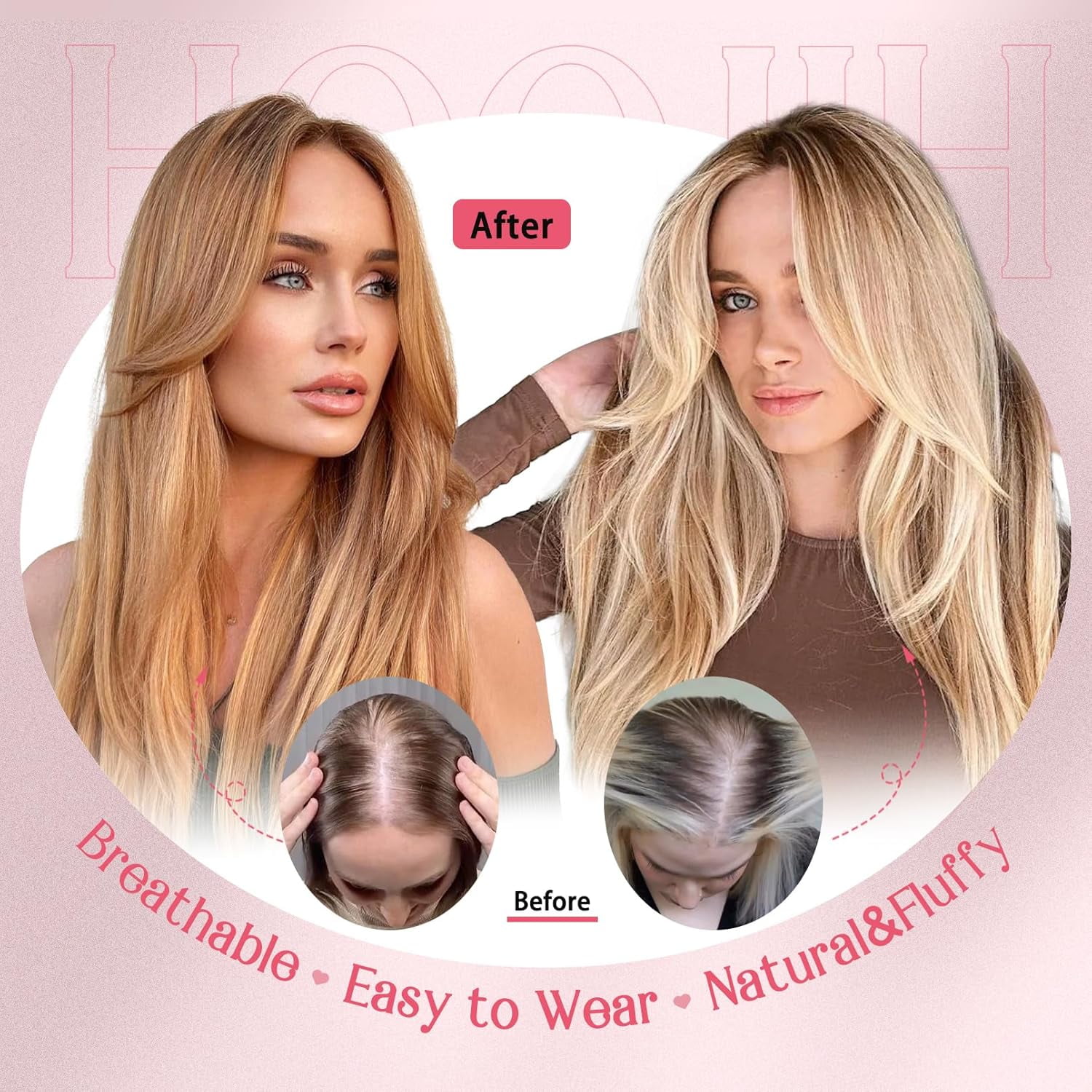 Long Layered Hair Topper with Bangs for Women with Thinning Hair, 14 Inch Slightly Curled Ends Synthetic Fiber Wiglets - Gray with Warm Brown Mixed Gray with Warm Brown Mixed 14 - Image 4