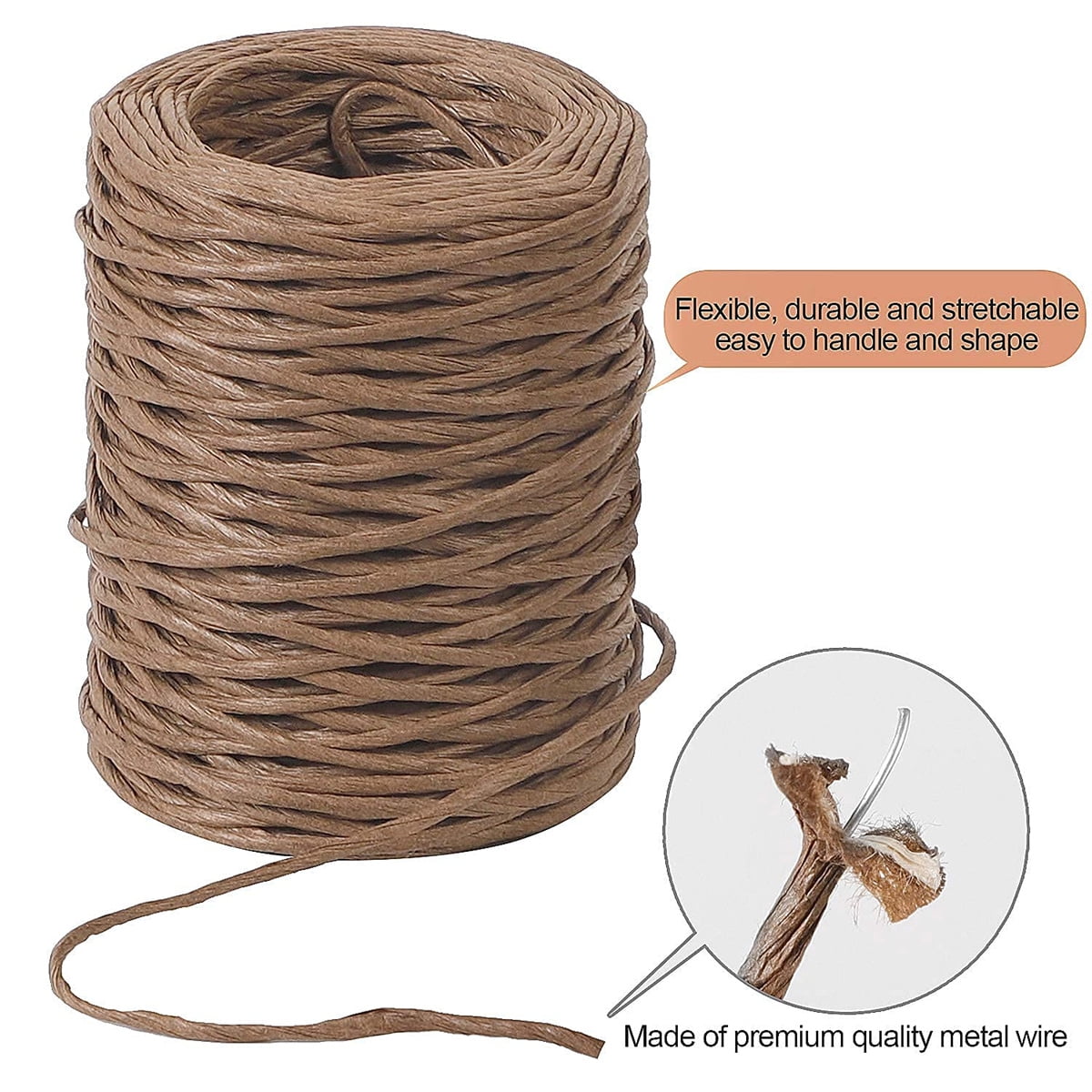 1 Rolls Floral Bind Wire Wrap Twine,Tutuviw Vine Wire Waterproof Paper Wrapped Rope Metal Wire for Flower Bouquets Flower Crowns, Artificial Flower Making, DIY Projects,Wedding Decorating (Brown) Brown - Image 5