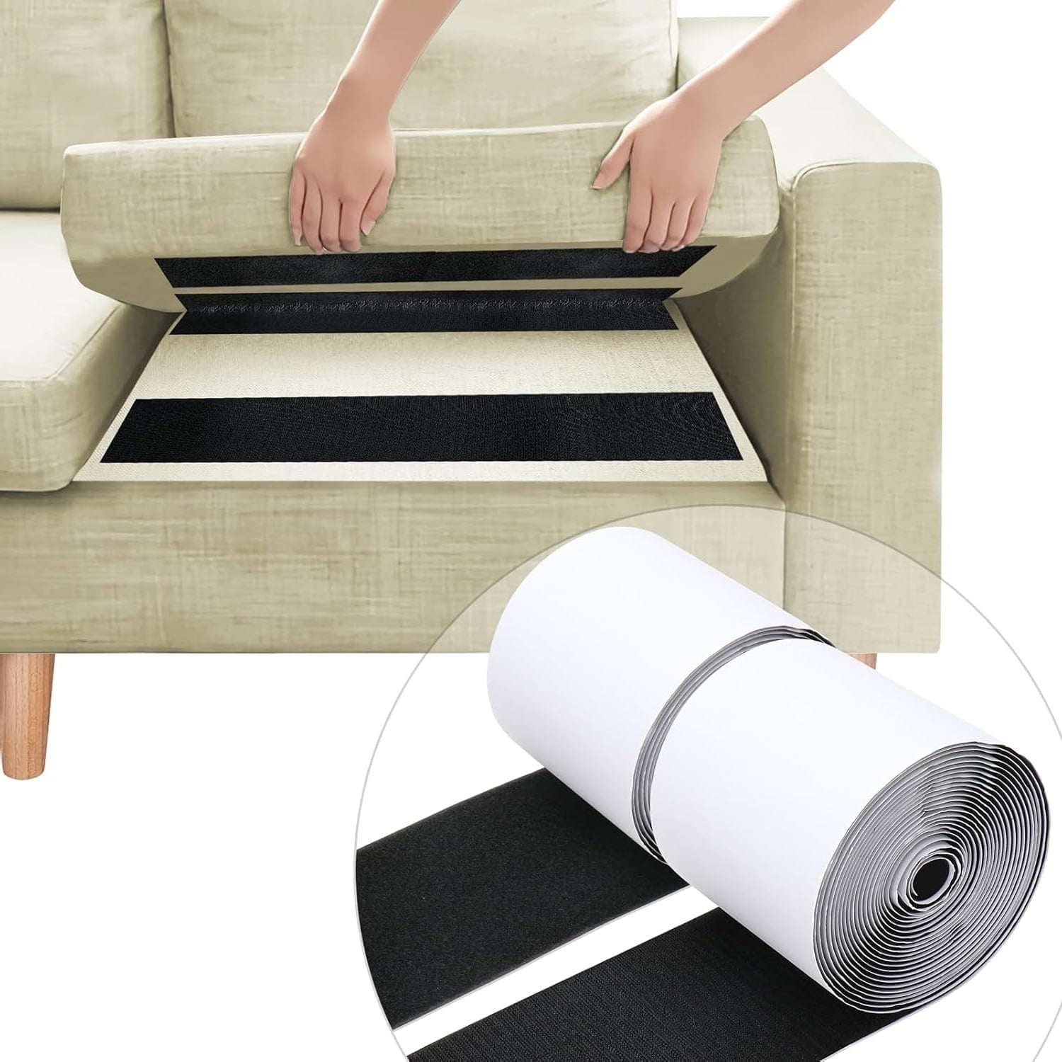 QZS Nylon Heavy Duty Tape Strips,3.9x78.7In Portable Black Adhesive Tape for Couch,1Pack Double Sided Rolls for Patio Cushions - Image 1