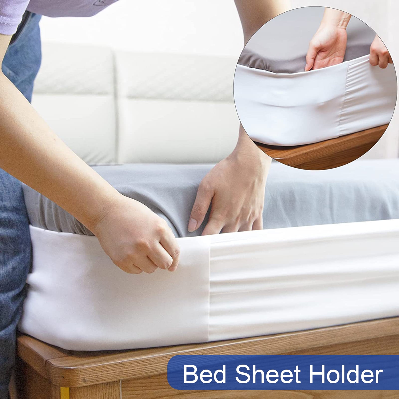 harmtty Bed Sheet Holder Elastic Non-slip Time Saving Fully-encased Design Sheet Fixing 360 Degree Surround Sheet Fastening Cover for Bedroom White - Image 1