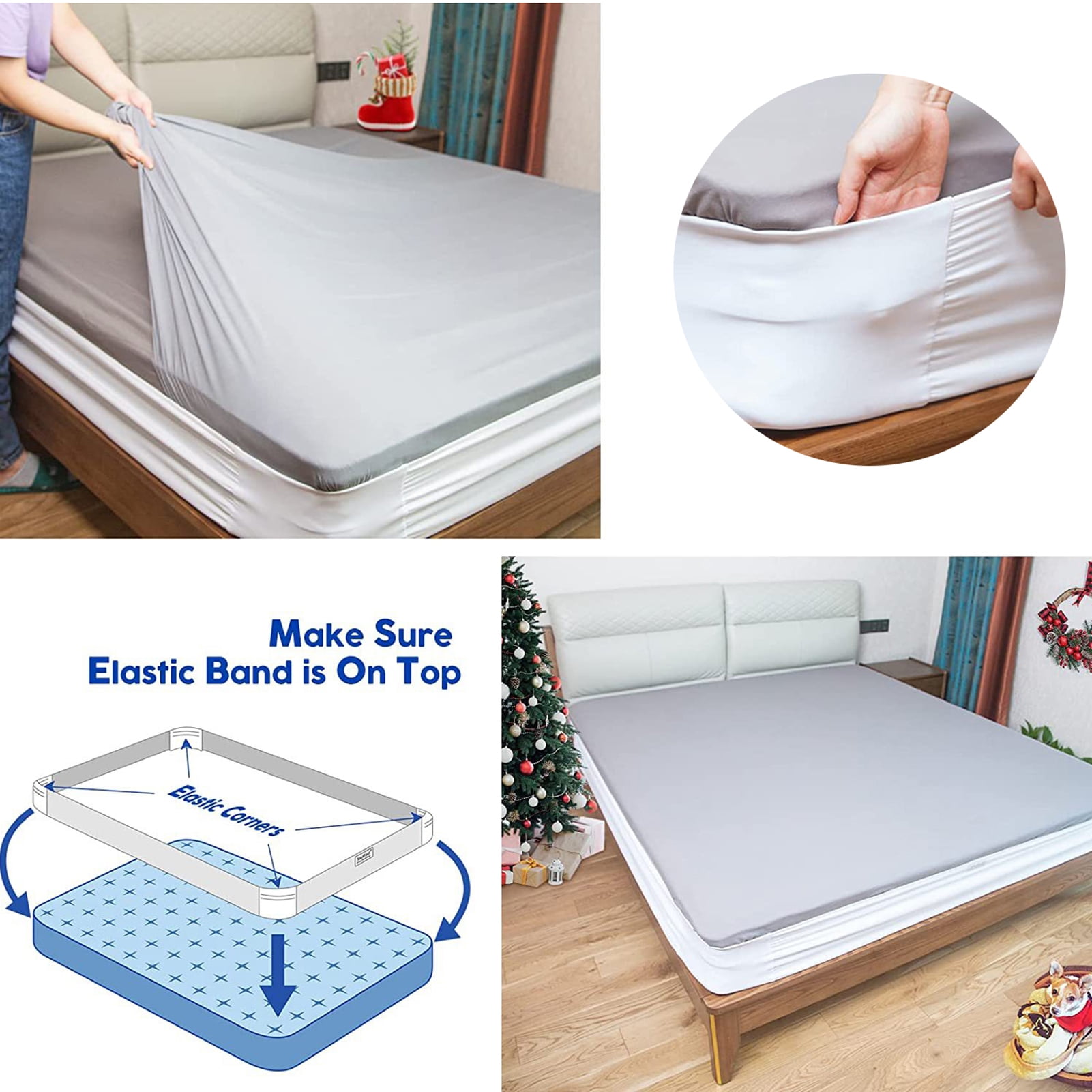 harmtty Bed Sheet Holder Elastic Non-slip Time Saving Fully-encased Design Sheet Fixing 360 Degree Surround Sheet Fastening Cover for Bedroom White - Image 4