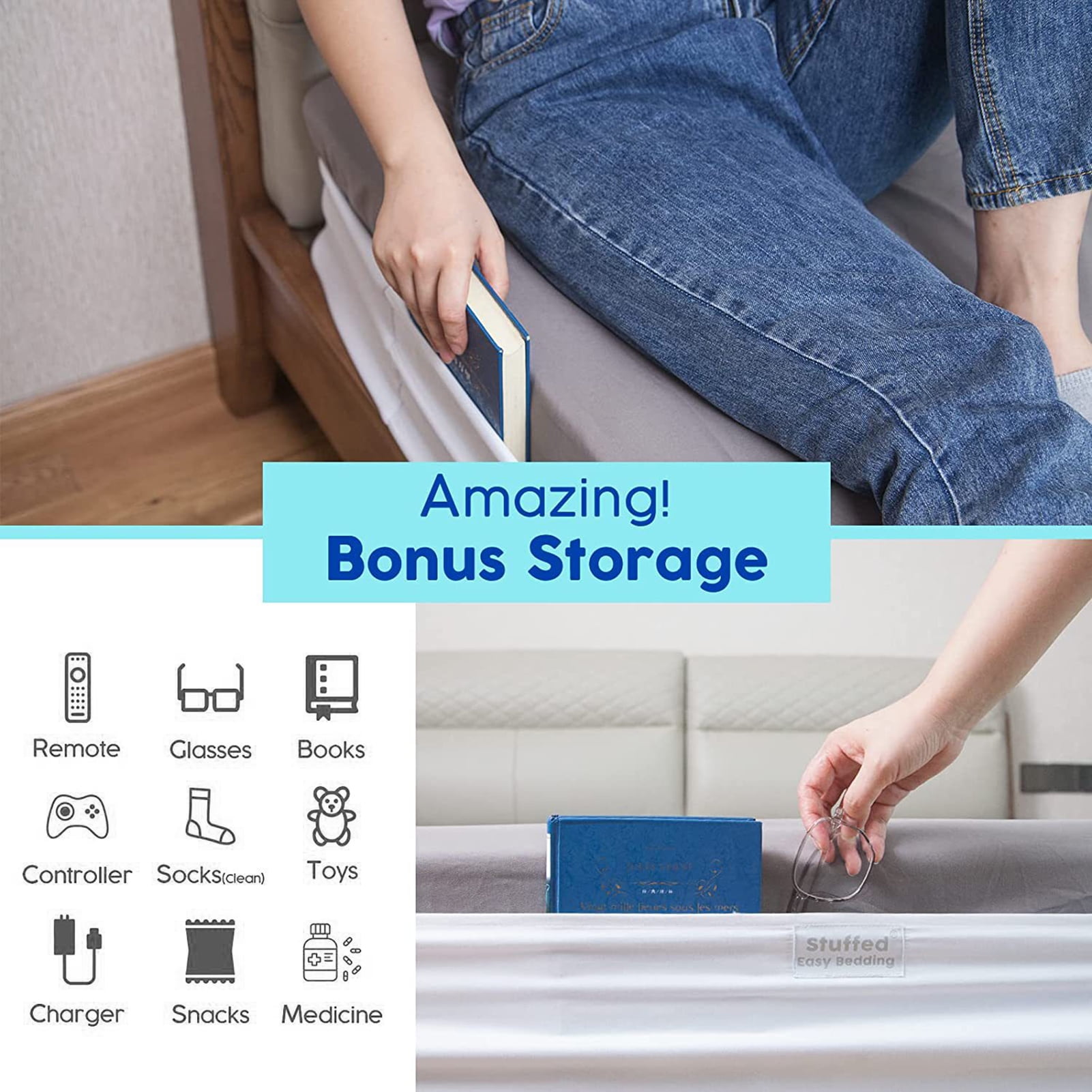 harmtty Bed Sheet Holder Elastic Non-slip Time Saving Fully-encased Design Sheet Fixing 360 Degree Surround Sheet Fastening Cover for Bedroom White - Image 6