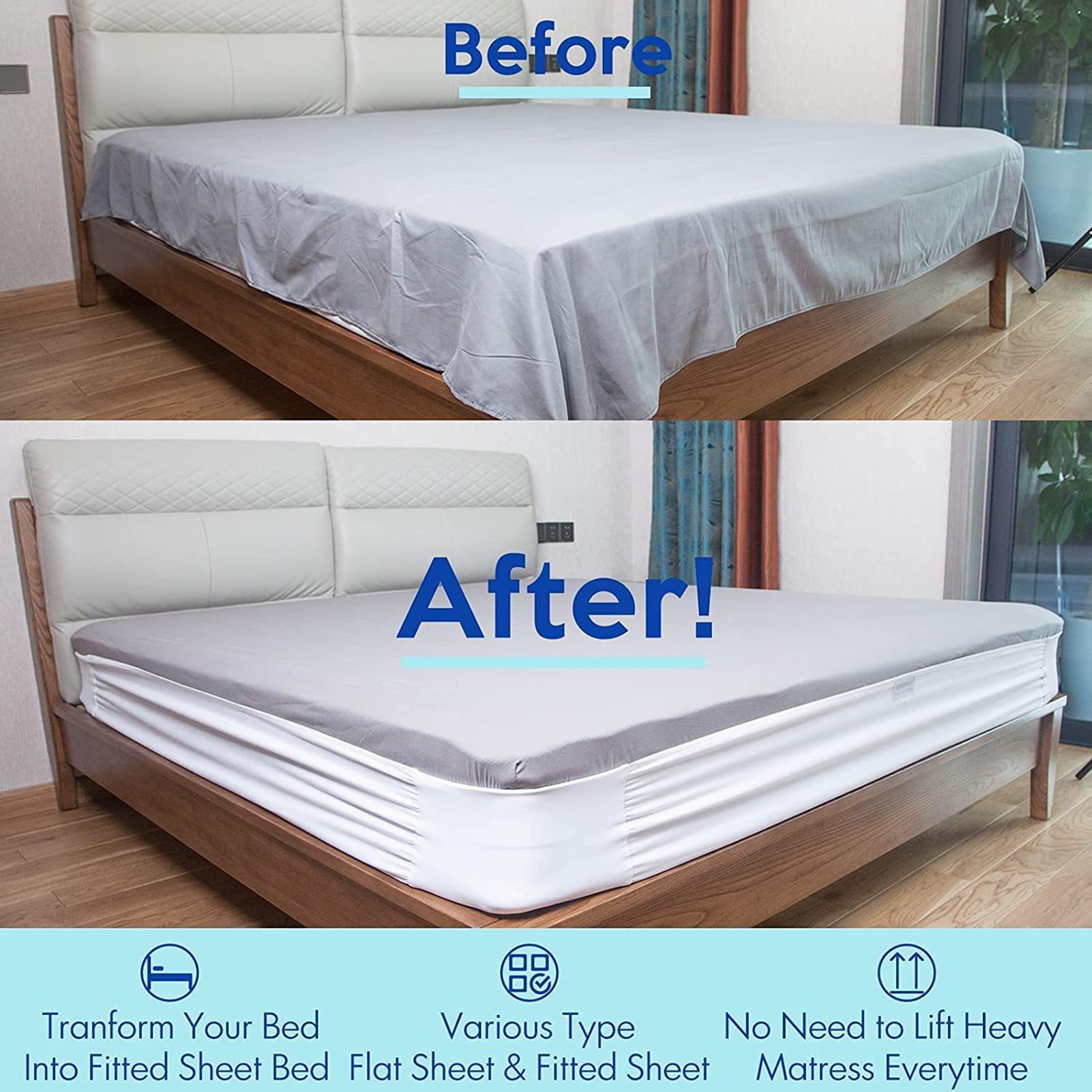 harmtty Bed Sheet Holder Elastic Non-slip Time Saving Fully-encased Design Sheet Fixing 360 Degree Surround Sheet Fastening Cover for Bedroom White - Image 7