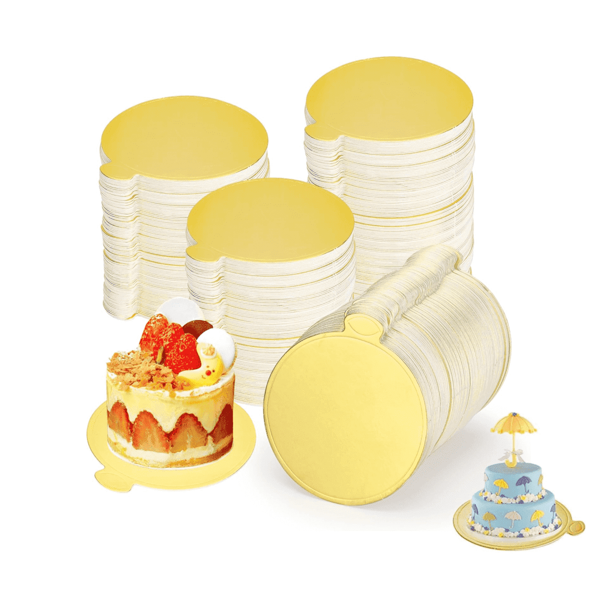 Gold Round Cake Base,Set of 50 Durable Round Mini Dessert Boards,QZS Portable Mousse Base,Mousse Paper Board,Cupcake Trays for Dessert Display.3.2In 3.2