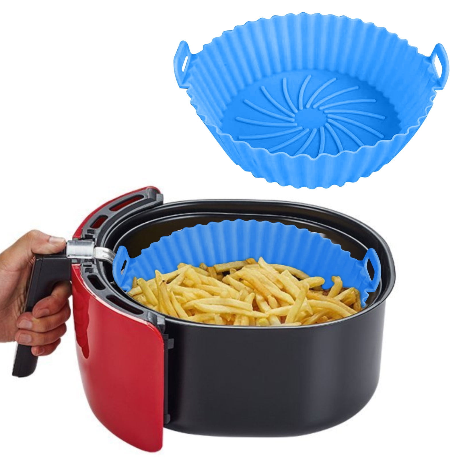 Air Fryer Silicone Liners, Air Fryer Silicone Baking Tray, Mini Air Fryer Tray, Round Small Air Fryer Liners, Silicone Reusable Airfryer Liners Accessories, Fryer Pot Baking Pan Blue - Image 1