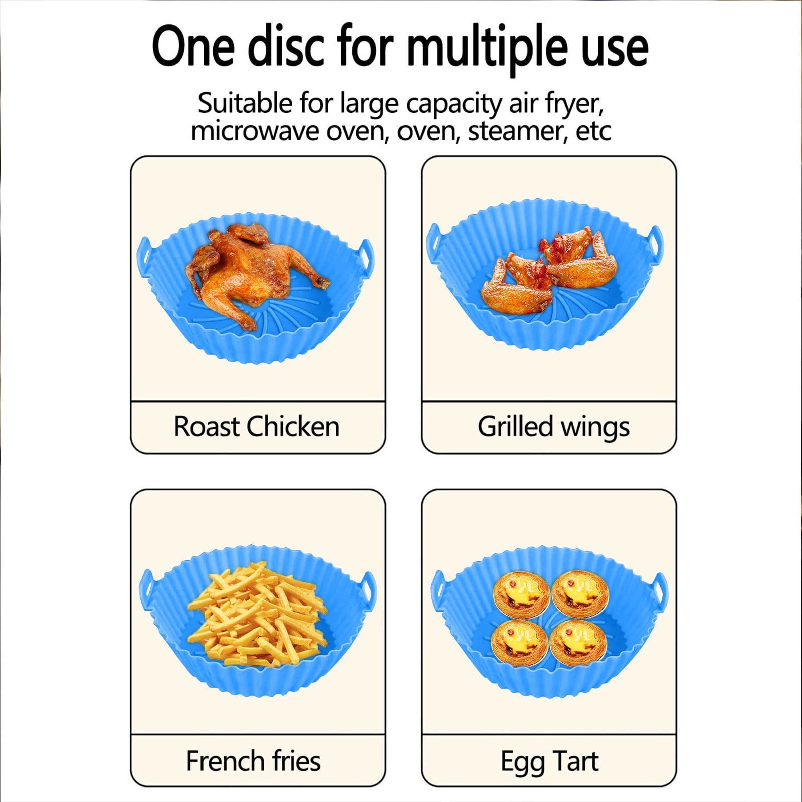 Air Fryer Silicone Liners, Air Fryer Silicone Baking Tray, Mini Air Fryer Tray, Round Small Air Fryer Liners, Silicone Reusable Airfryer Liners Accessories, Fryer Pot Baking Pan Blue - Image 3
