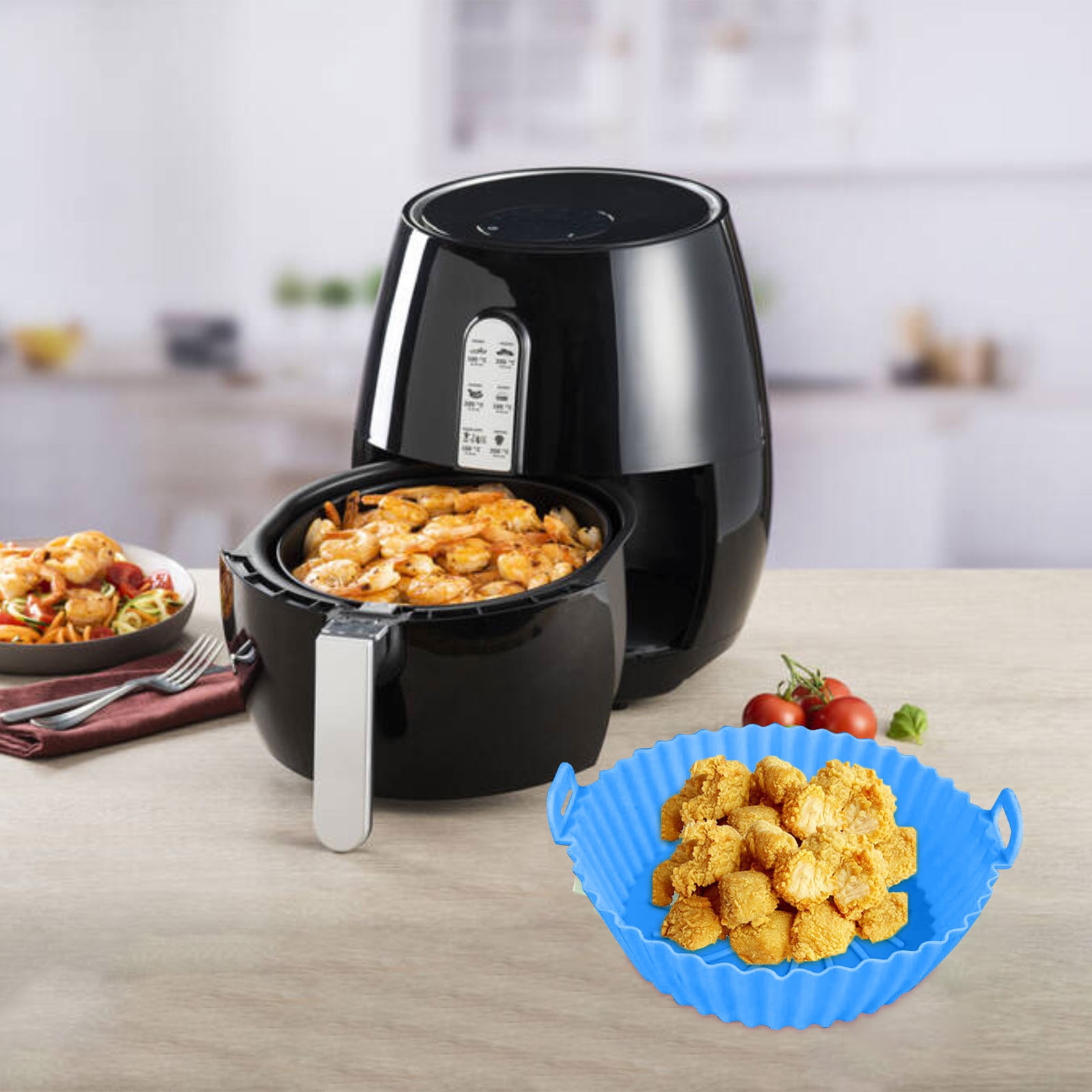 Air Fryer Silicone Liners, Air Fryer Silicone Baking Tray, Mini Air Fryer Tray, Round Small Air Fryer Liners, Silicone Reusable Airfryer Liners Accessories, Fryer Pot Baking Pan Blue - Image 4