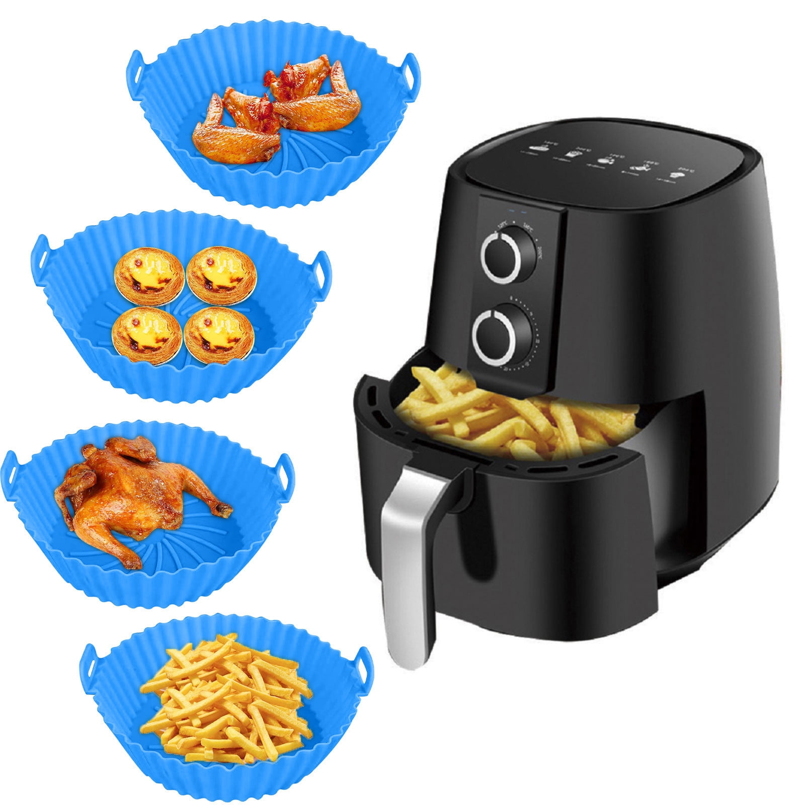 Air Fryer Silicone Liners, Air Fryer Silicone Baking Tray, Mini Air Fryer Tray, Round Small Air Fryer Liners, Silicone Reusable Airfryer Liners Accessories, Fryer Pot Baking Pan Blue - Image 5