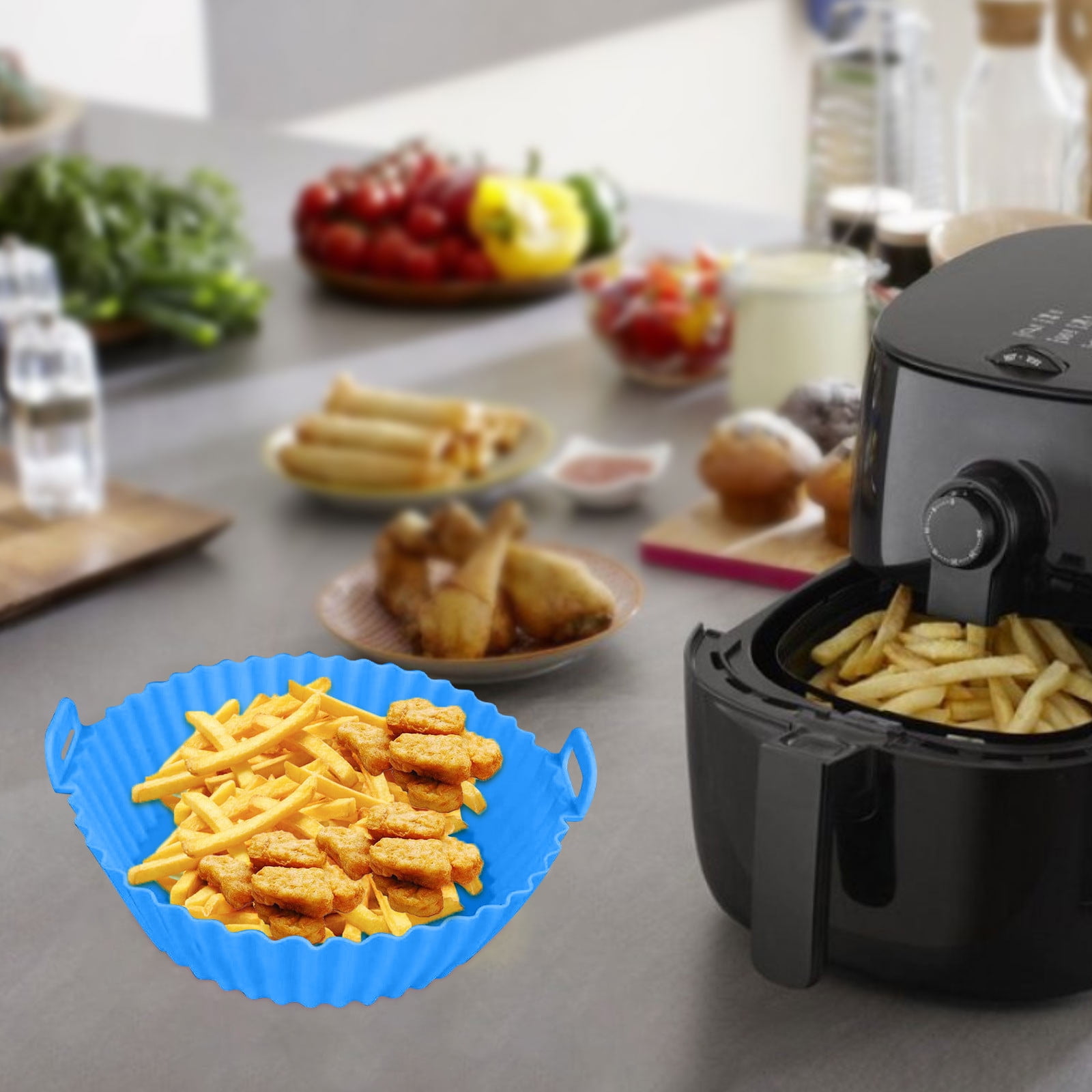 Air Fryer Silicone Liners, Air Fryer Silicone Baking Tray, Mini Air Fryer Tray, Round Small Air Fryer Liners, Silicone Reusable Airfryer Liners Accessories, Fryer Pot Baking Pan Blue - Image 6