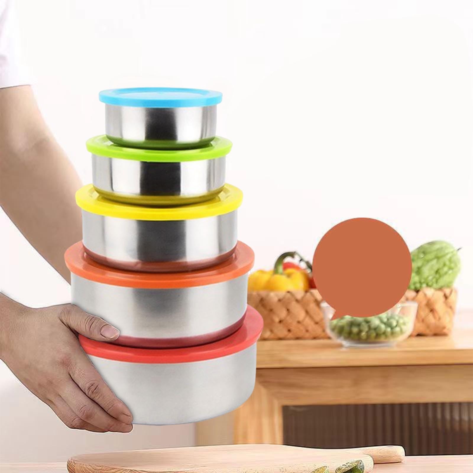 5PC Stainless Steel Food Containers with Silicone Lids,Kitchen Food Storage Containers,Nesting Lunch Box Set,for Meal Prep,Office,Travel,Microwave Safe,Rustproof Multicolor - Image 1