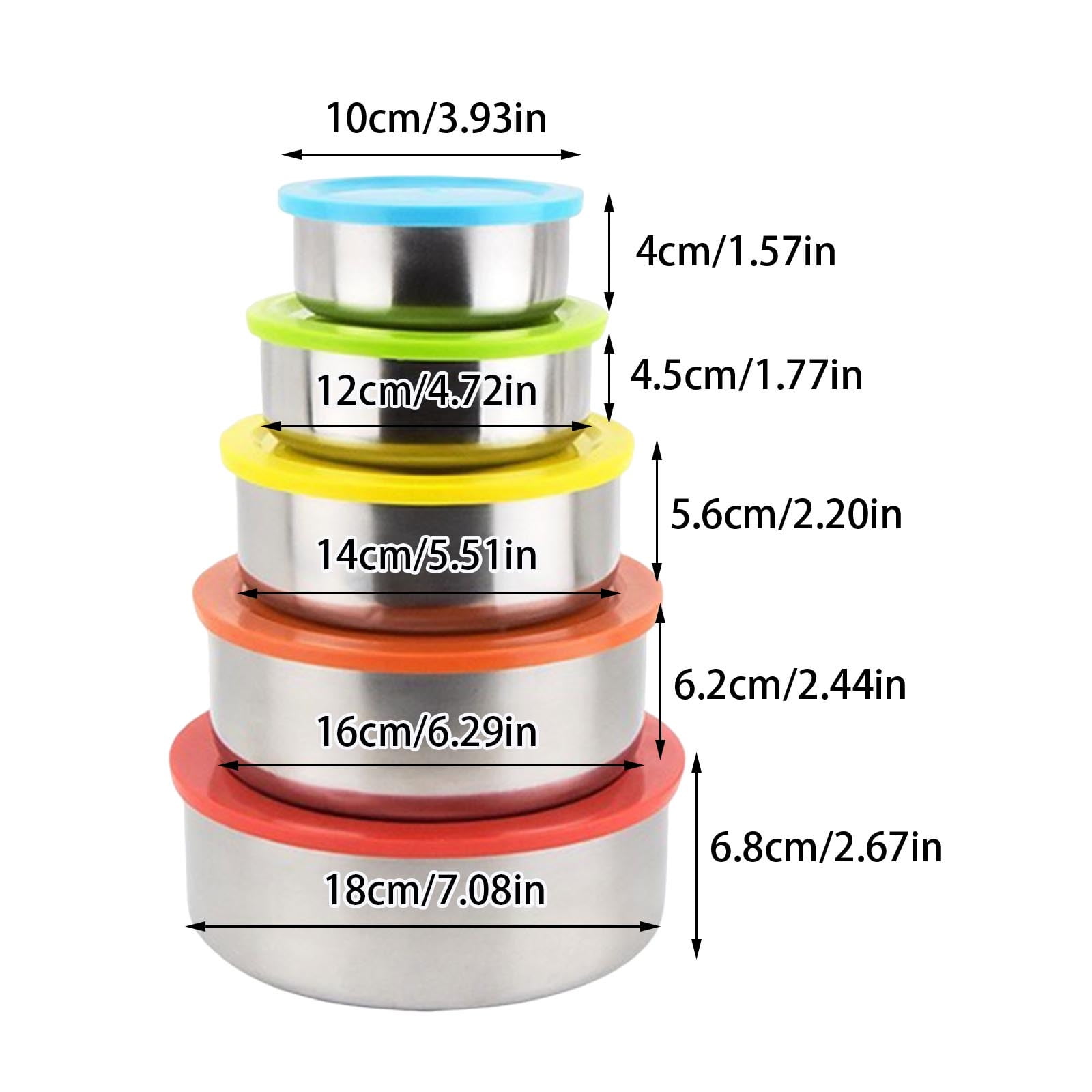 5PC Stainless Steel Food Containers with Silicone Lids,Kitchen Food Storage Containers,Nesting Lunch Box Set,for Meal Prep,Office,Travel,Microwave Safe,Rustproof Multicolor - Image 3