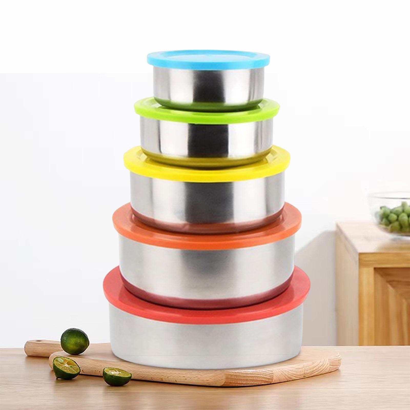 5PC Stainless Steel Food Containers with Silicone Lids,Kitchen Food Storage Containers,Nesting Lunch Box Set,for Meal Prep,Office,Travel,Microwave Safe,Rustproof Multicolor - Image 4